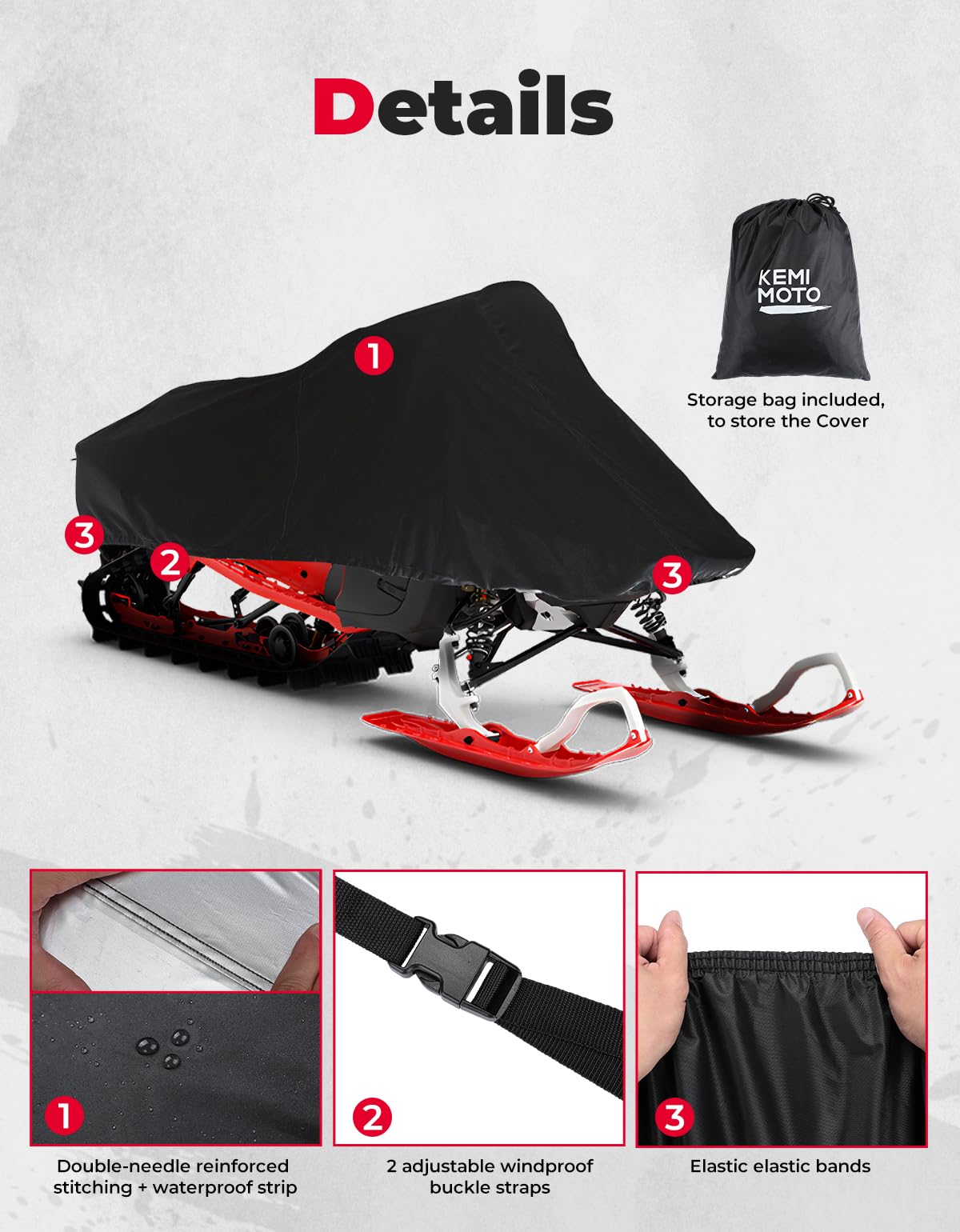 Photo of Snowmobile Cover 420D Heavy-Duty Waterproof Sled Ski Cover by Kemimoto - Premium for UTVs / Side by Sides