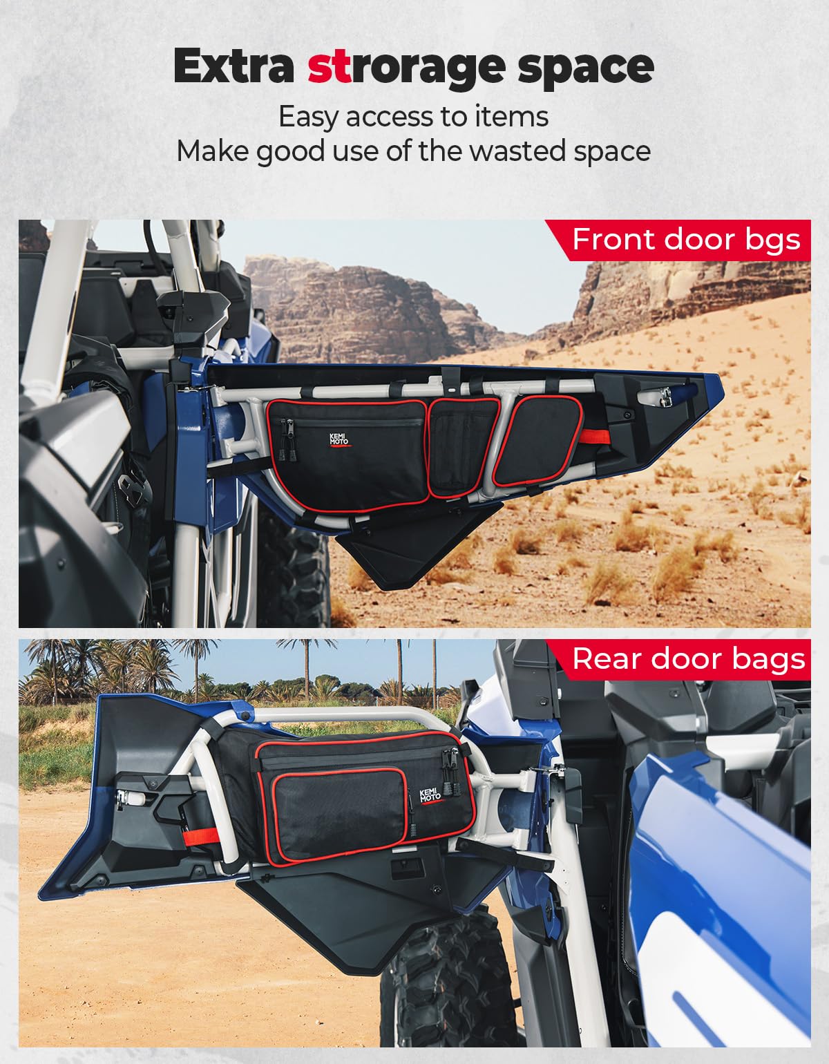 Photo of Kemimoto Front and Rear Door Bags for Can-Am Maverick X3 Max - Red by Kemimoto - Premium for UTVs / Side by Sides