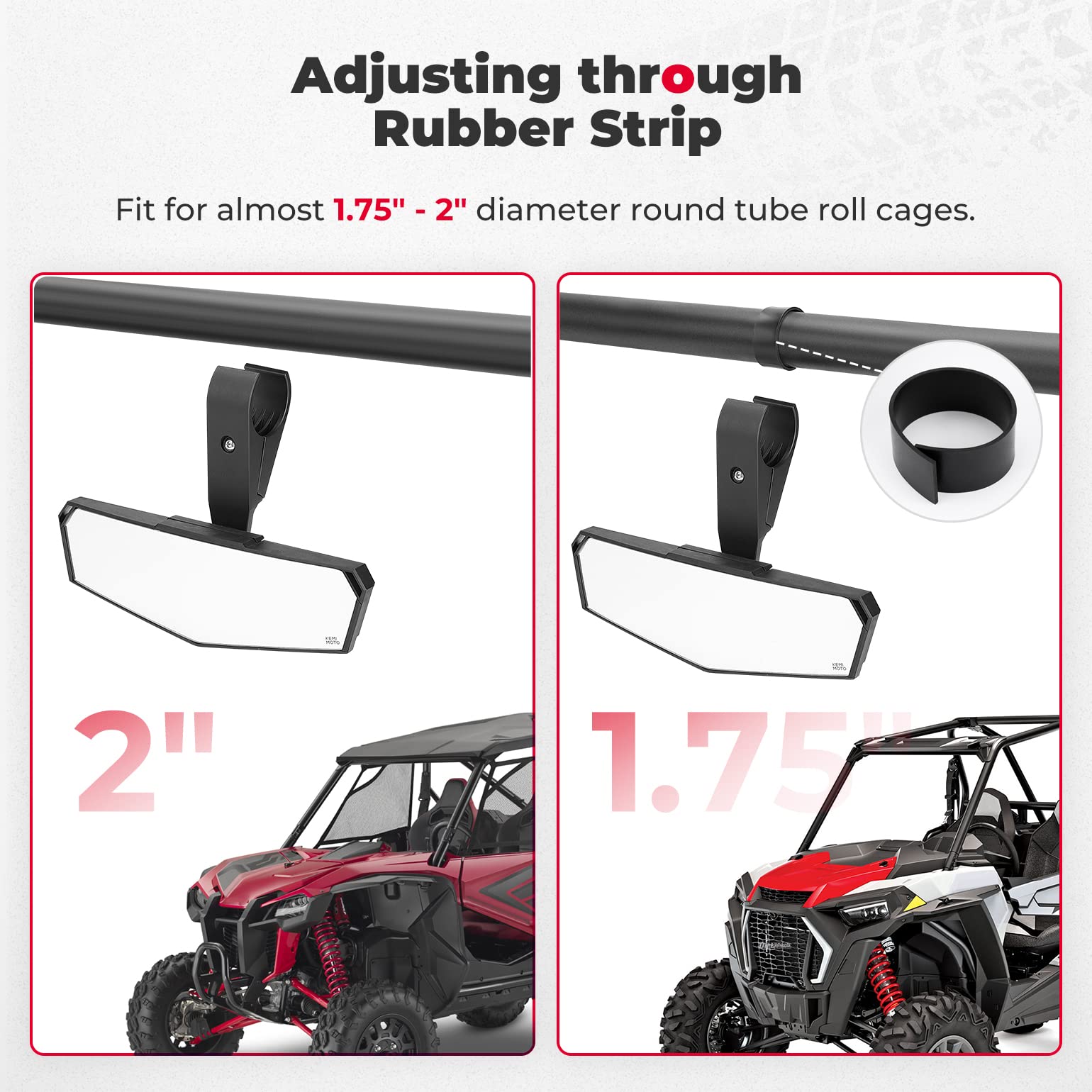 Photo of Upgraded Convex UTV Mirror for 1.75"-2" Crossbar by Kemimoto - Premium for UTVs / Side by Sides