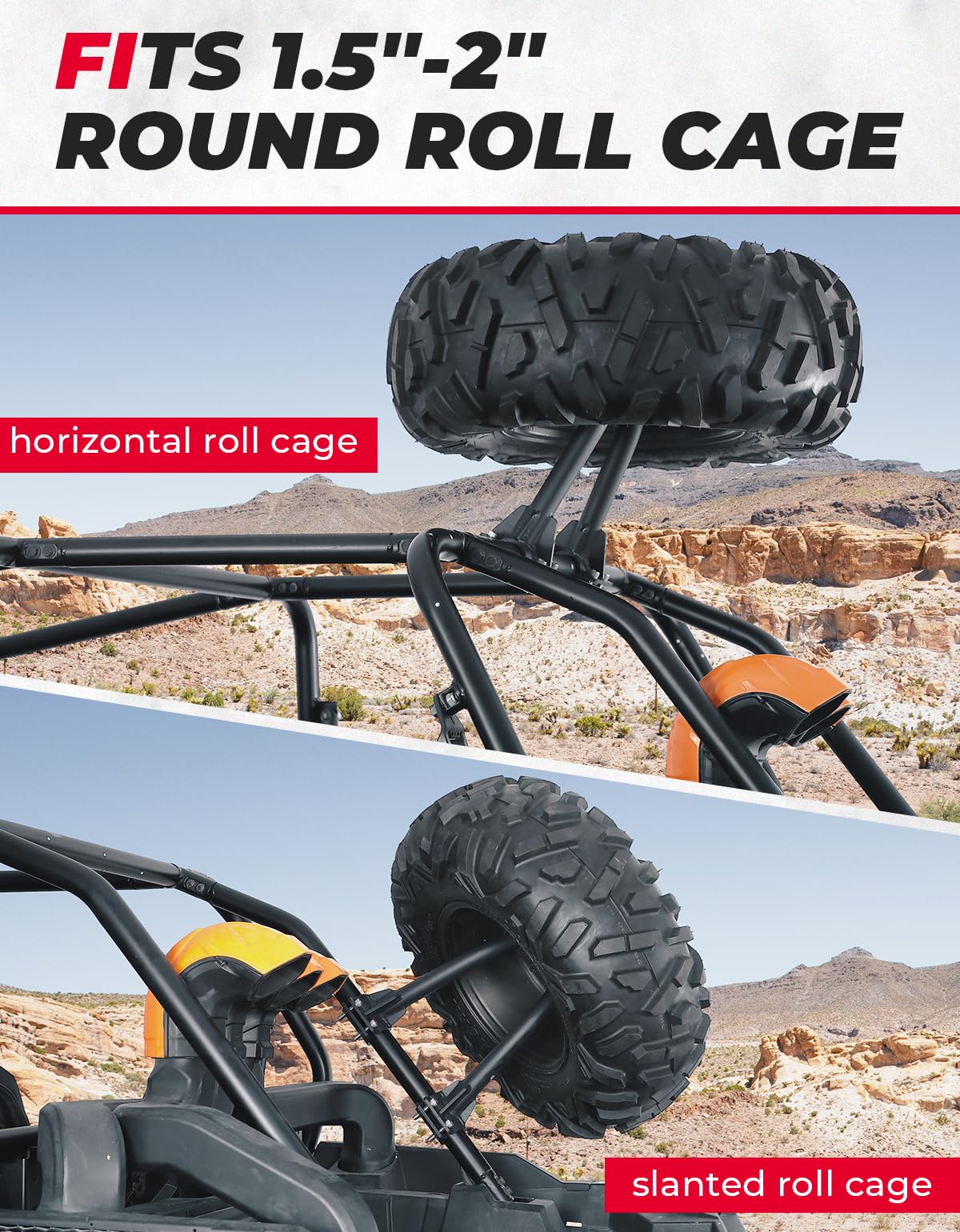 Photo of UTV Spare Tire Carrier for 1.5''-2'' Roll Cage for Polaros RZR, Kawasaki Mule by Kemimoto - Premium for UTVs / Side by Sides