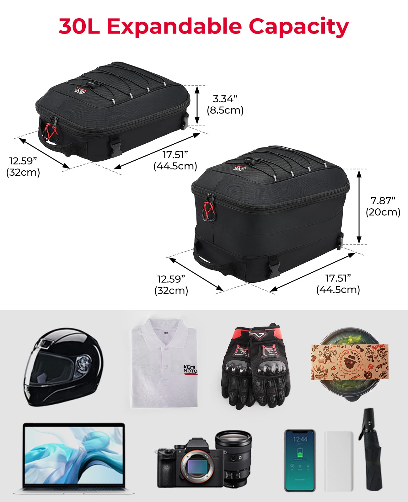 Photo of 22L-30L Motorcycle Tail Bag by Kemimoto - Premium for UTVs / Side by Sides