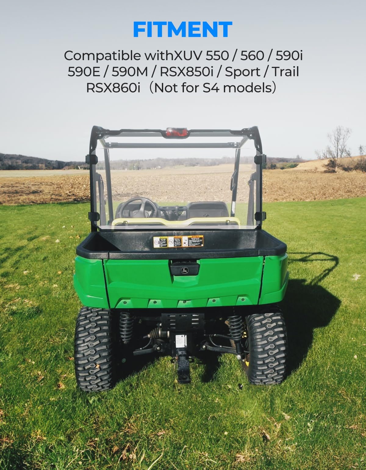 Photo of Rear Windshield for John Deere Gator XUV / RSX by Kemimoto - Premium for UTVs / Side by Sides