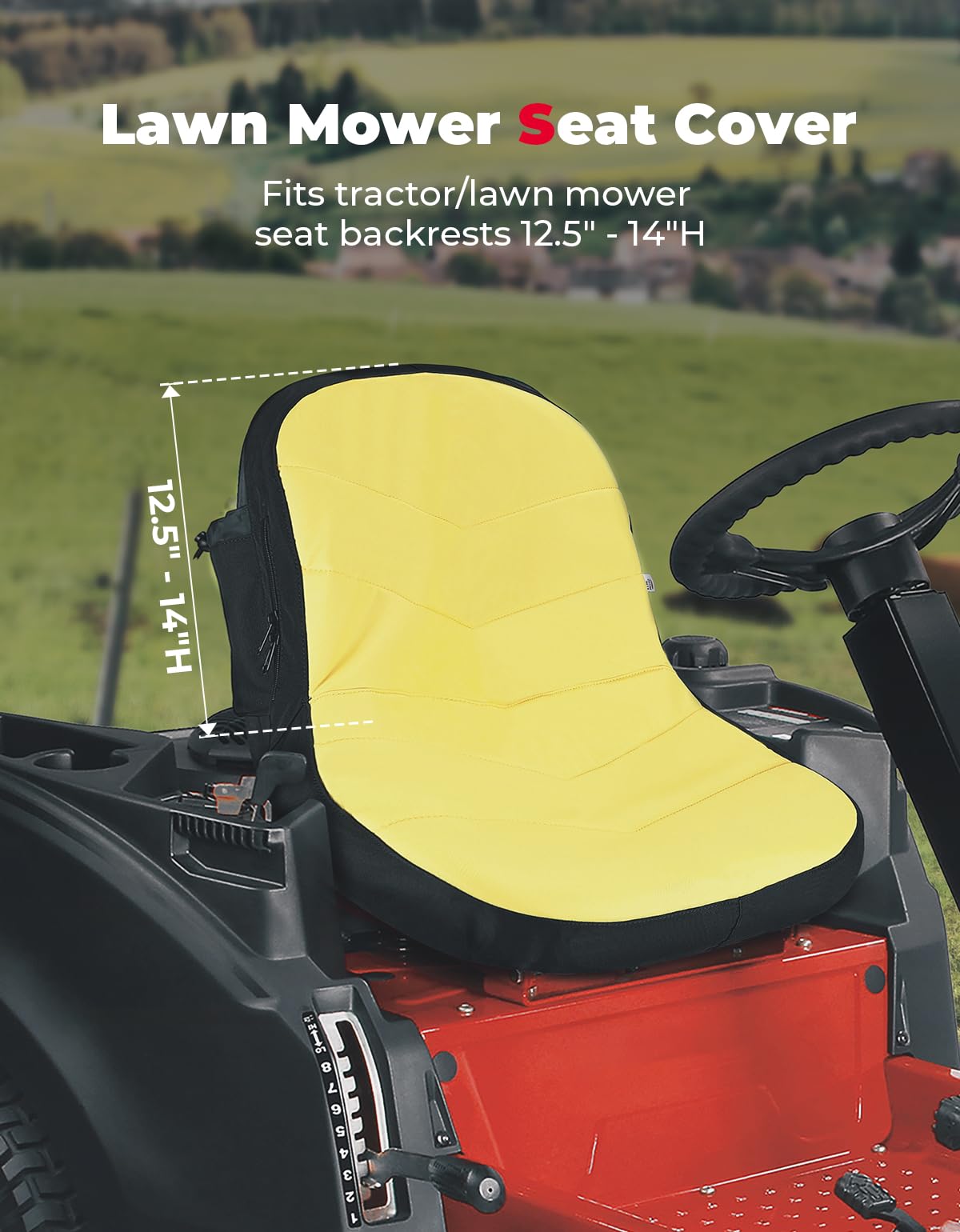 Photo of Universal Riding Lawn Mower Seat Cover For 12.5"-14" High Seats by Kemimoto - Premium for UTVs / Side by Sides