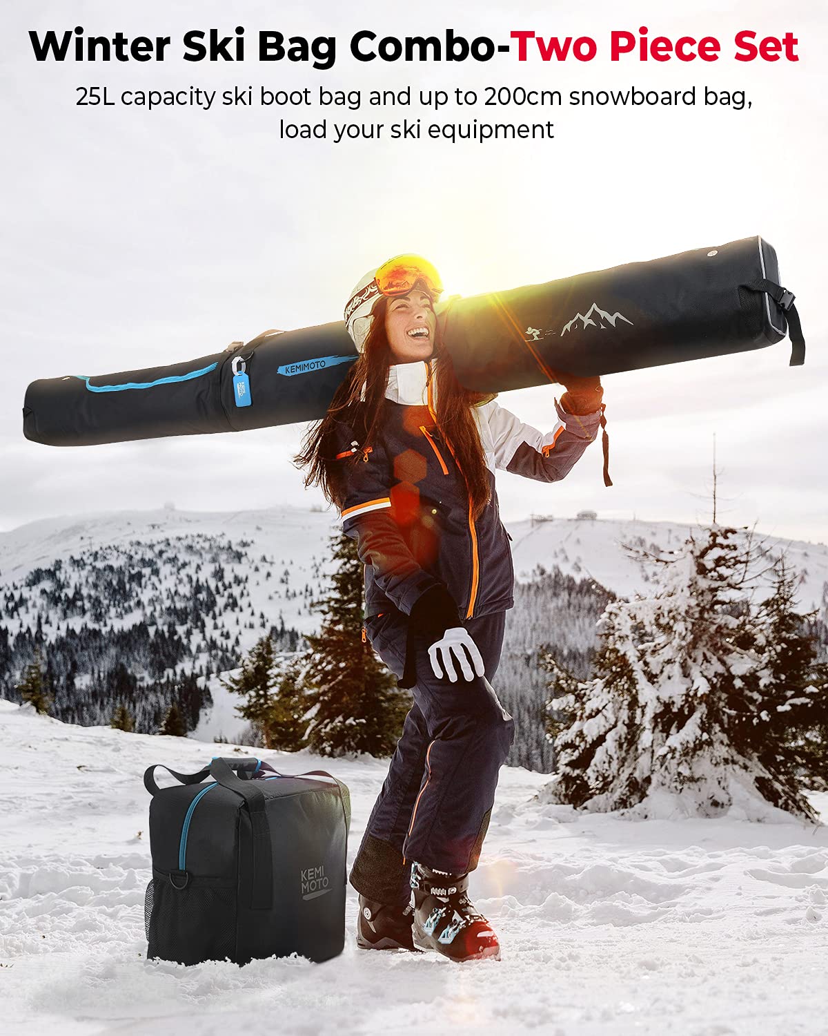 Photo of Ski Bag & Boot Bag Combo Fit Skis Up to 200cm by Kemimoto - Premium for UTVs / Side by Sides