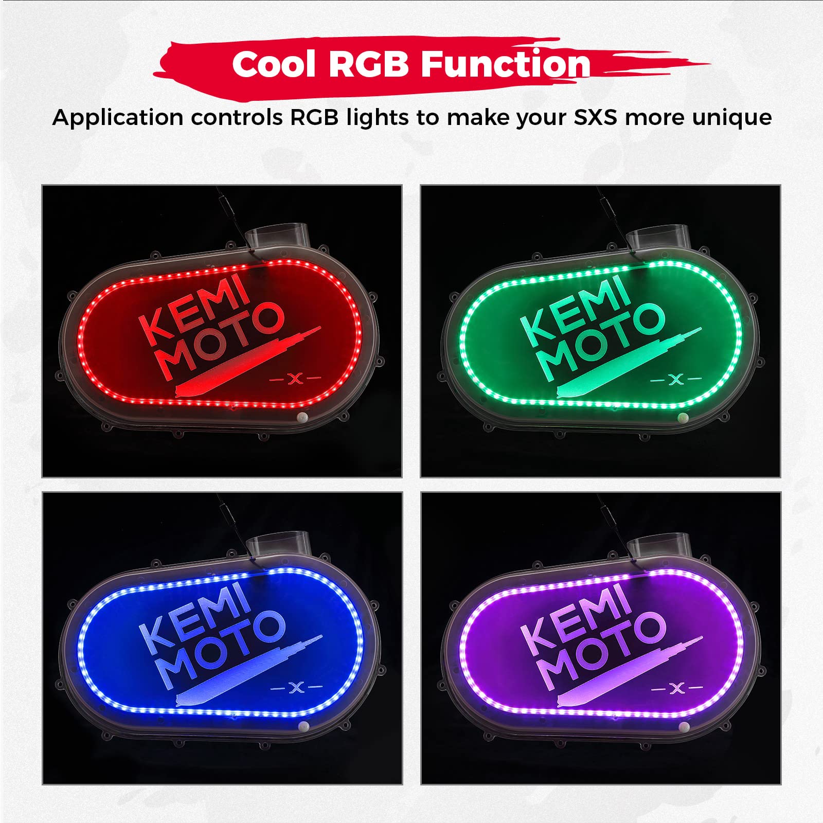 Photo of Outer Clutch Cover with RGB LED Strip Lights for Can-Am Maverick X3/MAX by Kemimoto - Premium for UTVs / Side by Sides