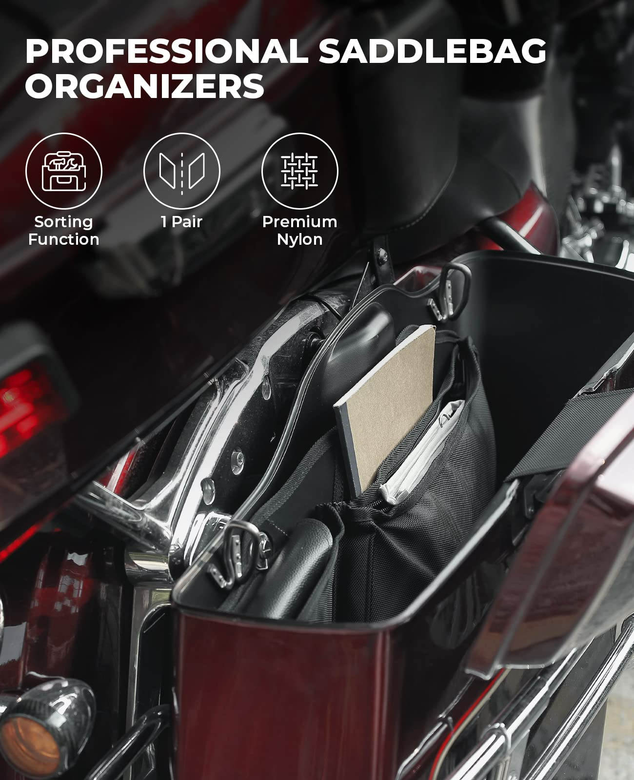 Photo of Saddlebag Organizers 2 Pack for Harley by Kemimoto - Premium for UTVs / Side by Sides