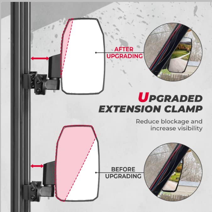 Photo of Upgraded UTV Wider Pro-Fit Side Mirrors for Polaris / Can-Am (1 pair) by Kemimoto - Premium for UTVs / Side by Sides