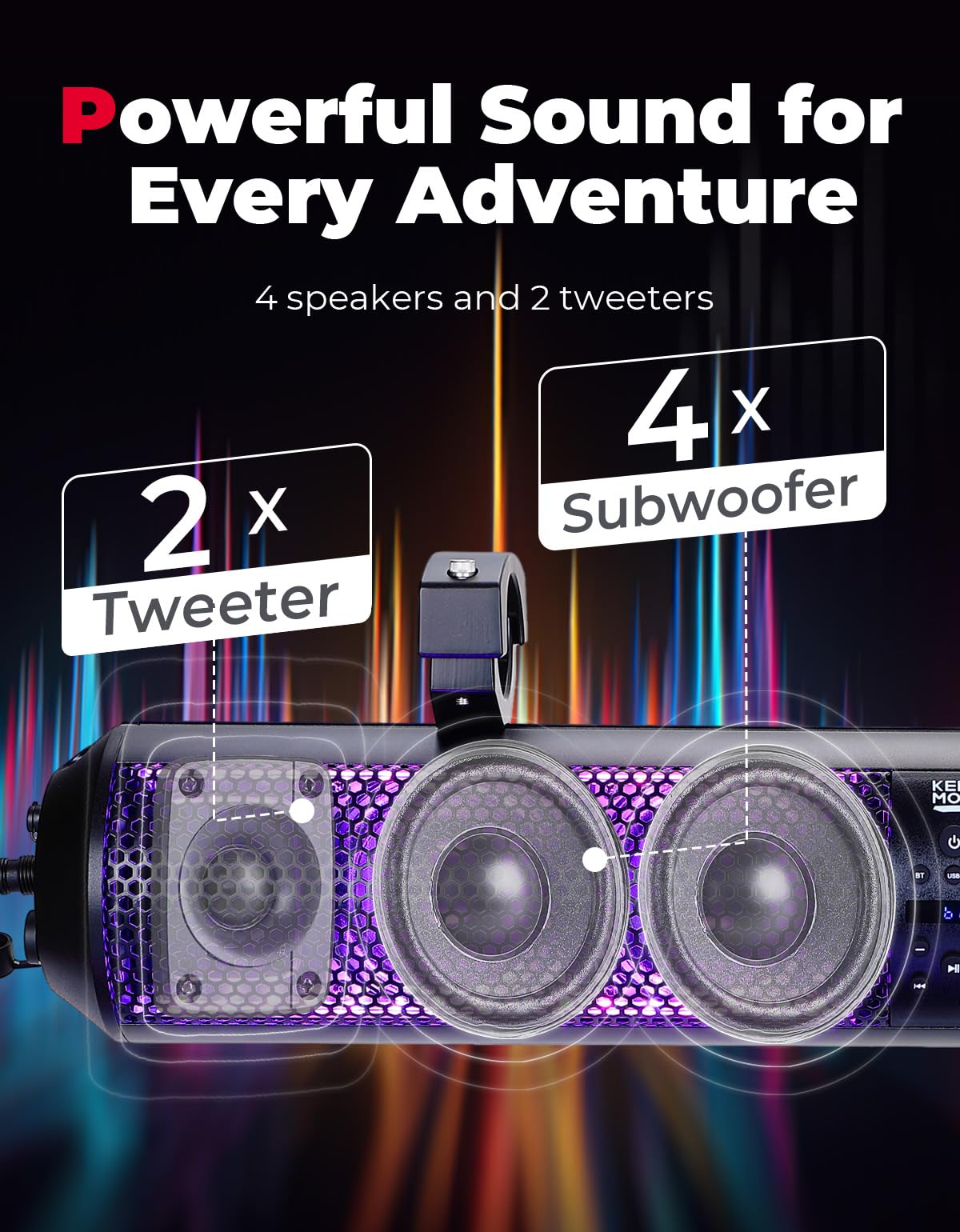 Photo of 28 Inch RGB Bluetooth Soundbar for Boats by Kemimoto - Premium for UTVs / Side by Sides