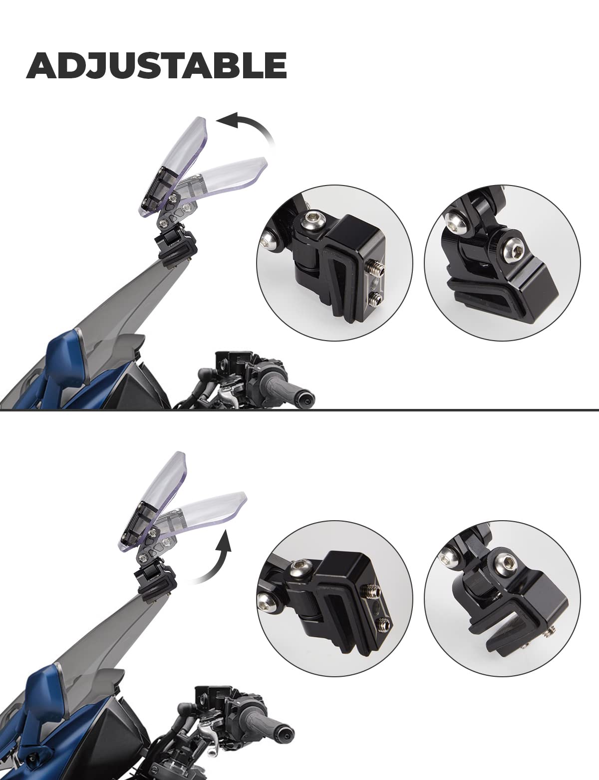 Photo of Motorcycle Windshield Adjustable Extension Clip by Kemimoto - Premium for UTVs / Side by Sides