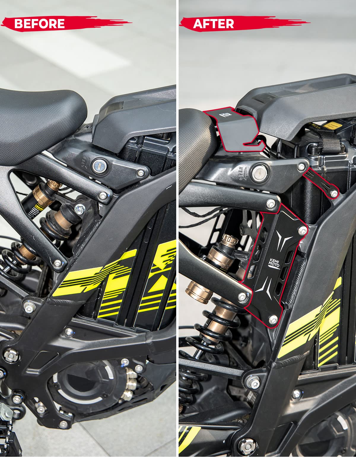 Photo of Seat Extenders Subframe Riser Kit for Sur-Ron Light Bee by Kemimoto - Premium for UTVs / Side by Sides