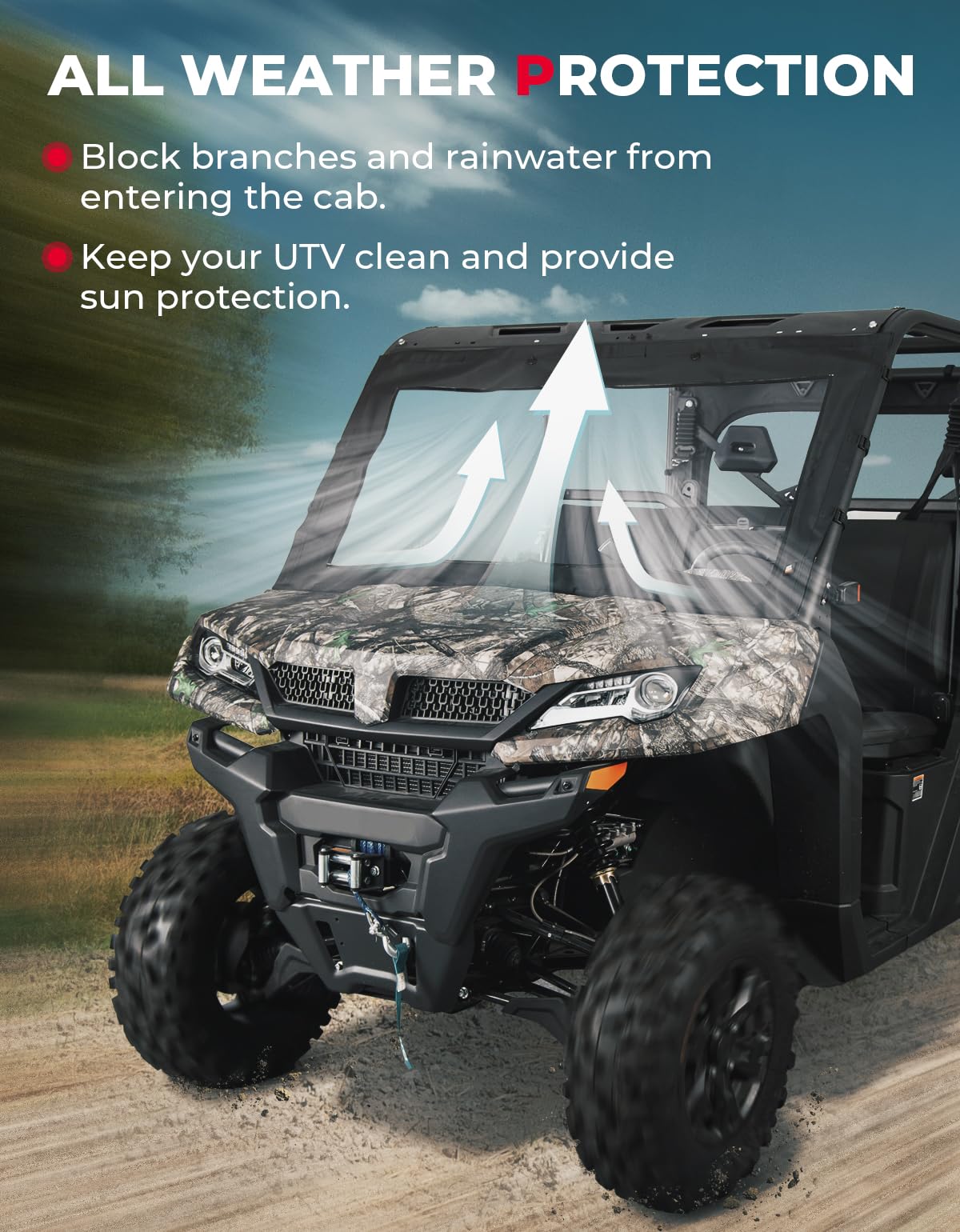 Photo of Soft Front Windshield / Window for CFMOTO Uforce 1000/1000XL by Kemimoto - Premium for UTVs / Side by Sides