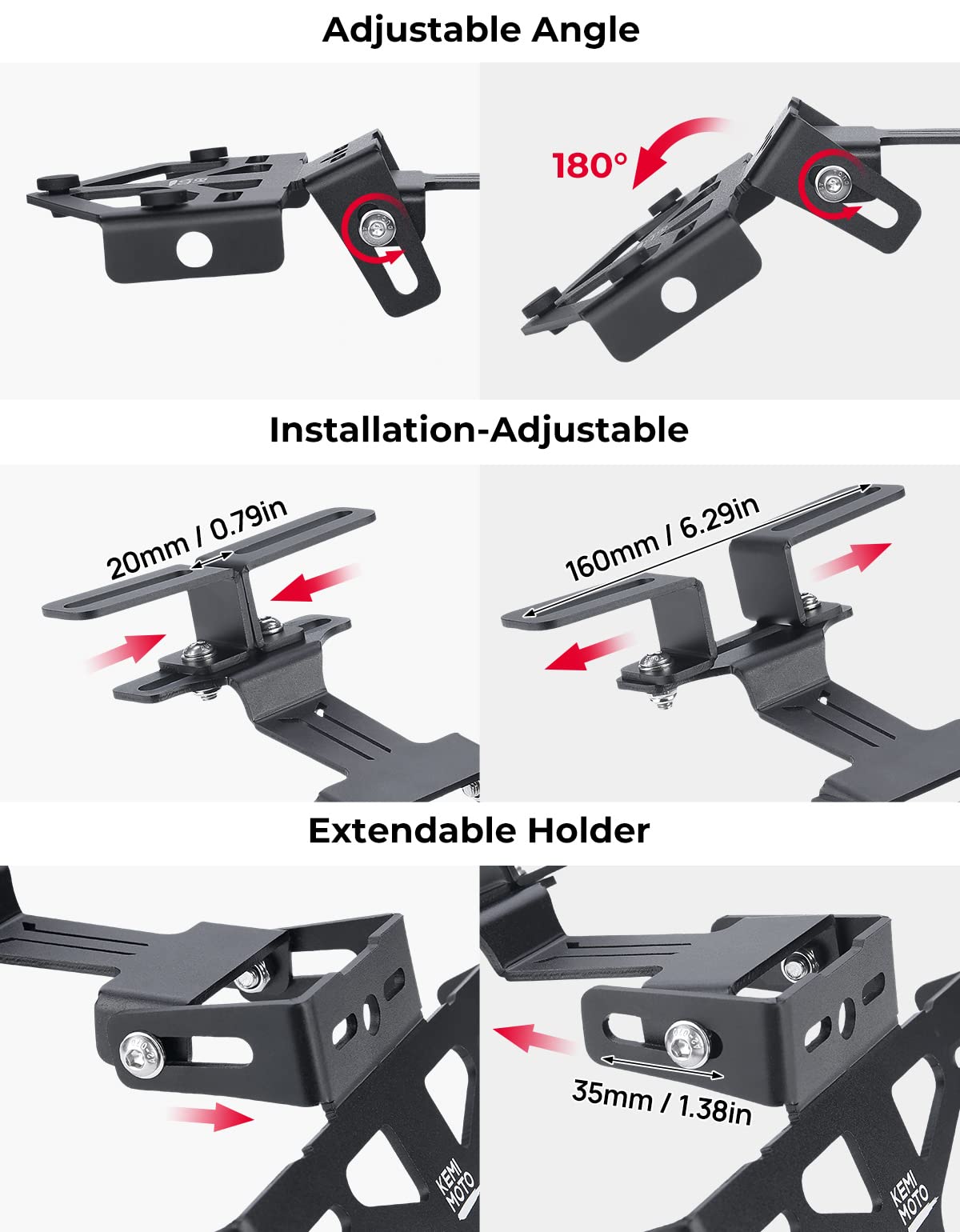Photo of Universal Motorcycle License Plate Bracket by Kemimoto - Premium for UTVs / Side by Sides