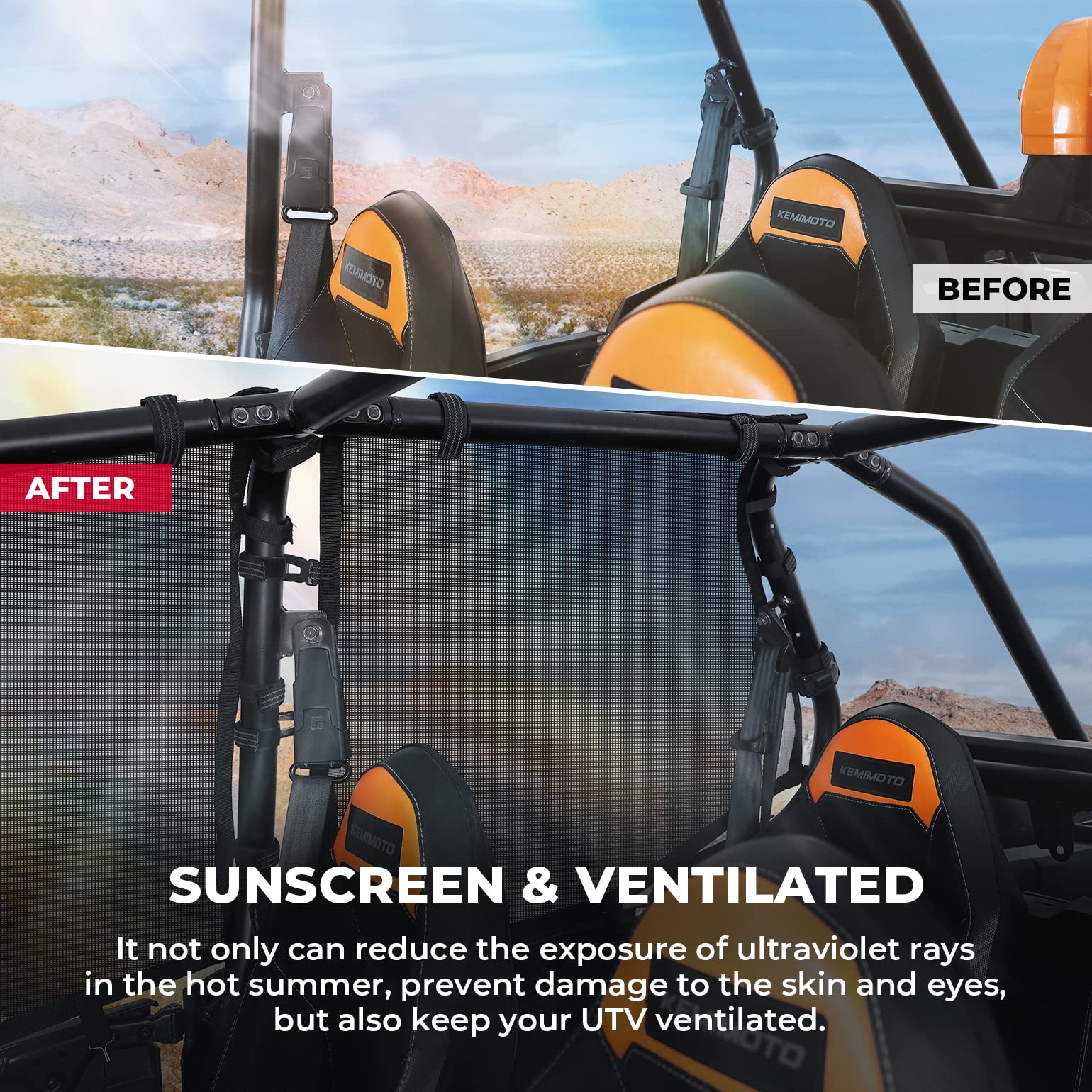 Photo of PVC Mesh Window Nets Door Nets for Polaris RZR XP 1000 4 Door 2014-2023 by Kemimoto - Premium for UTVs / Side by Sides