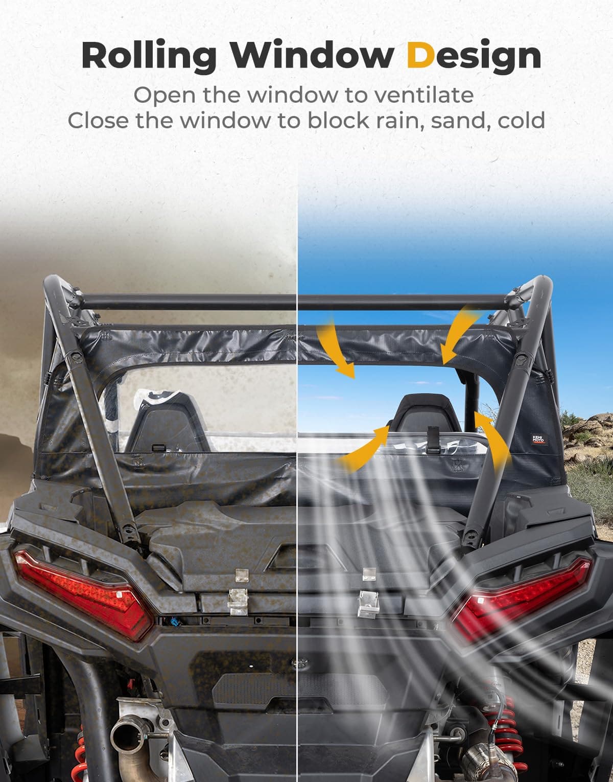 Photo of Rear Soft Windshield for Polaris RZR XP 1000 / XP 4 1000 2024-2025 by Kemimoto - Premium for UTVs / Side by Sides