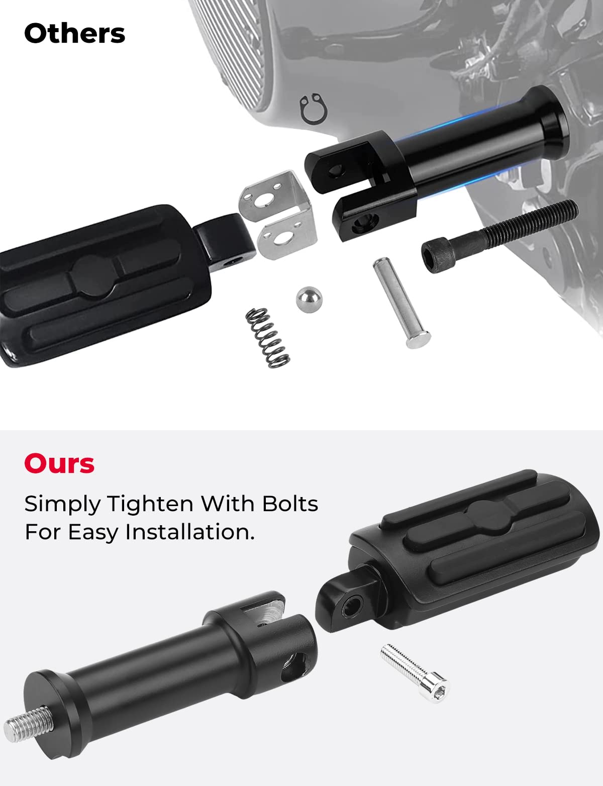 Photo of Passenger Foot Pegs with Support Mounting Kit for Softail by Kemimoto - Premium for UTVs / Side by Sides