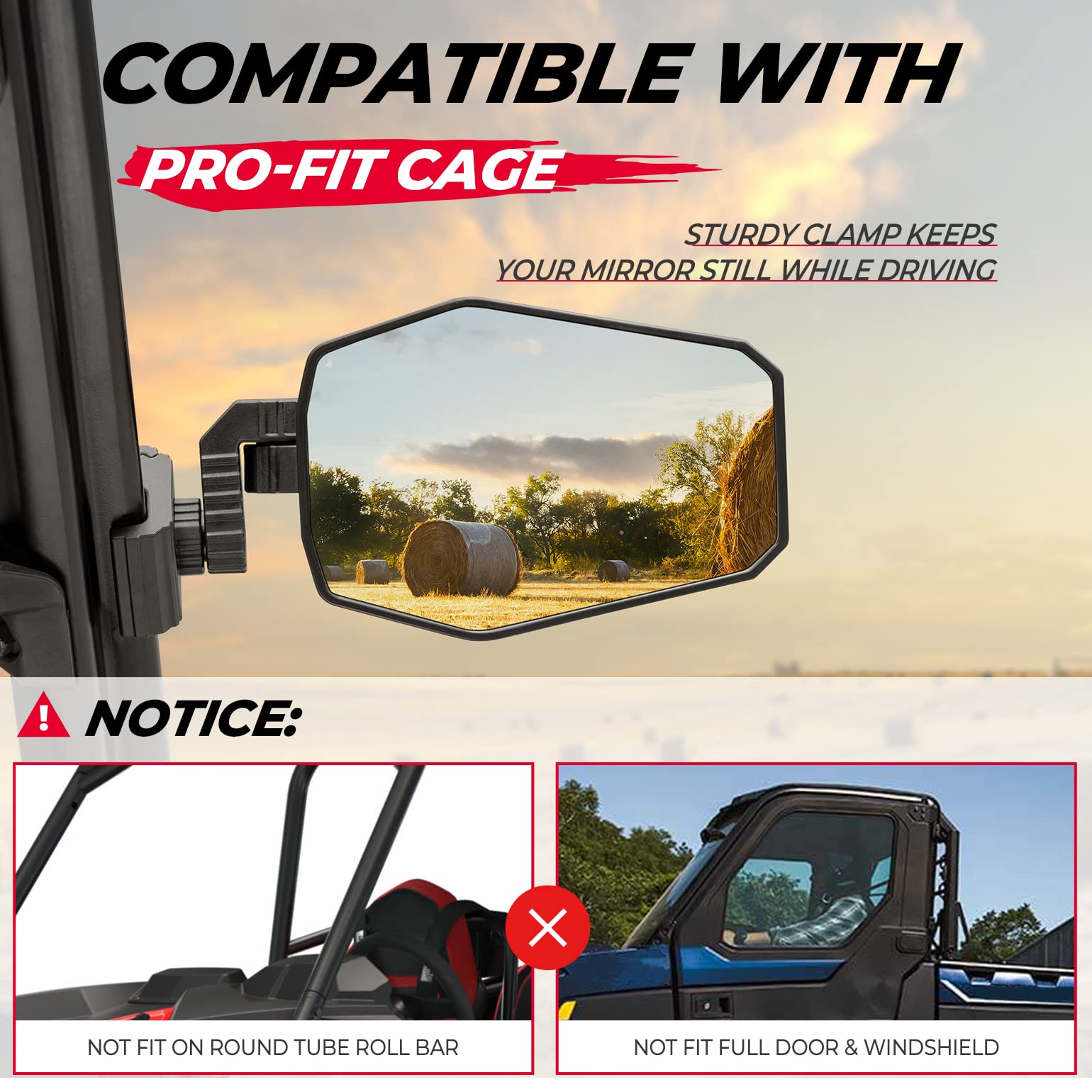 Photo of UTV Side Mirrors for Polaris Ranger/ Can-Am Defender/ Maverick Trail by Kemimoto - Premium for UTVs / Side by Sides