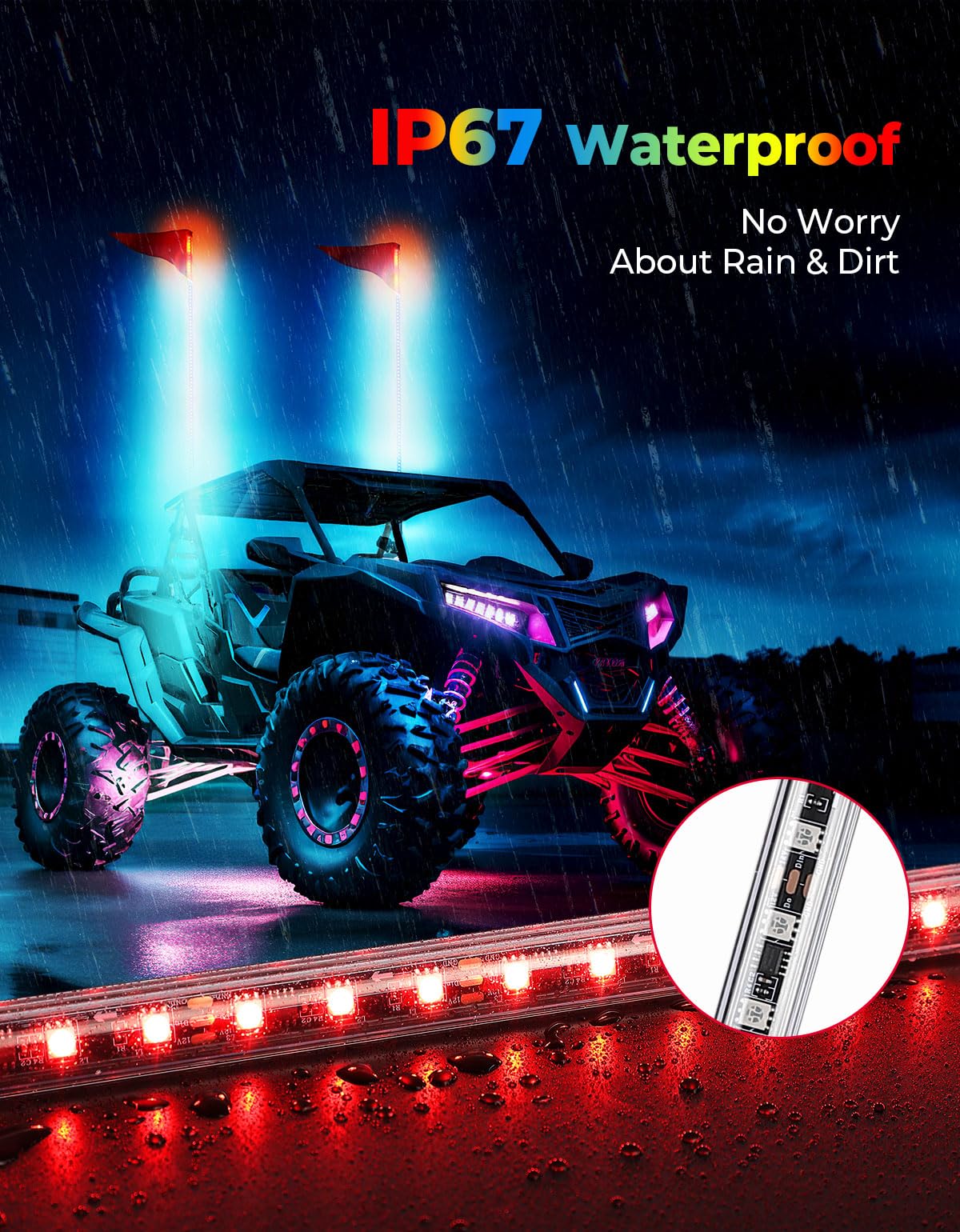 Photo of Whip Light & Flag mount & 5 Pin ATV Rocker Switch & Backup Lights by Kemimoto - Premium for UTVs / Side by Sides