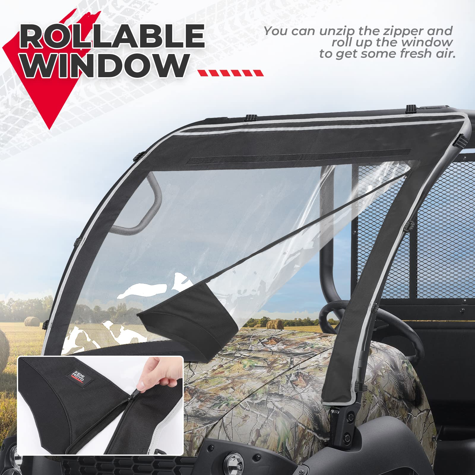 Photo of 600D Oxford Fabric Front Windshield for Kawasaki Mule 610 600 SX 600 by Kemimoto - Premium for UTVs / Side by Sides