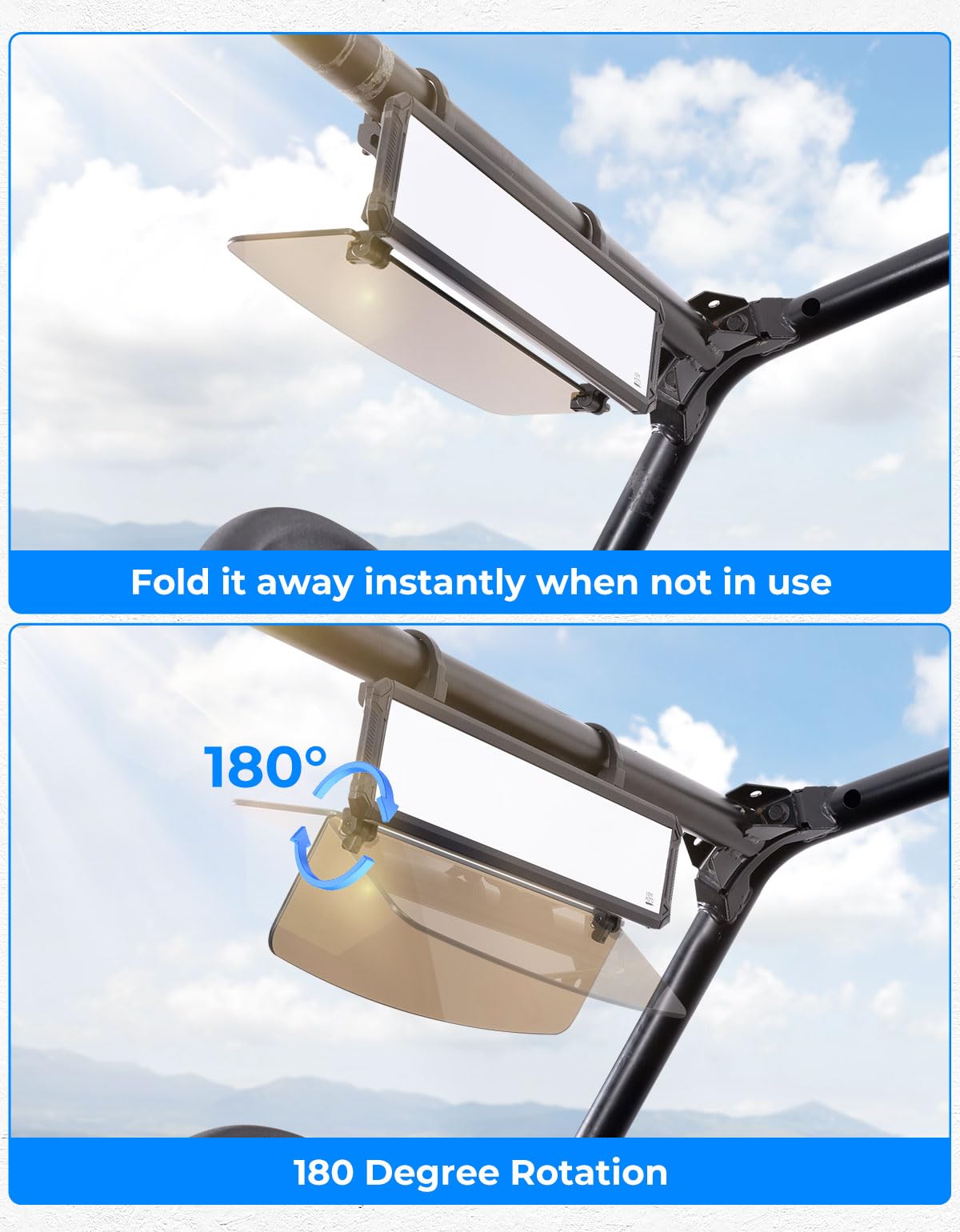 Photo of UTV Rear View Mirror with Sun Visor for Polaris RZR/Talon/Mule/Can-Am X3/CFMOTO by Kemimoto - Premium for UTVs / Side by Sides