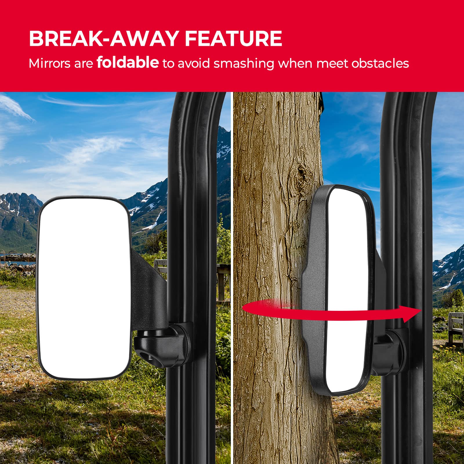 Photo of Adjustable Side Mirrors with Bypass for Ranger/ General/ Defender/ Maverick Trail by Kemimoto - Premium for UTVs / Side by Sides