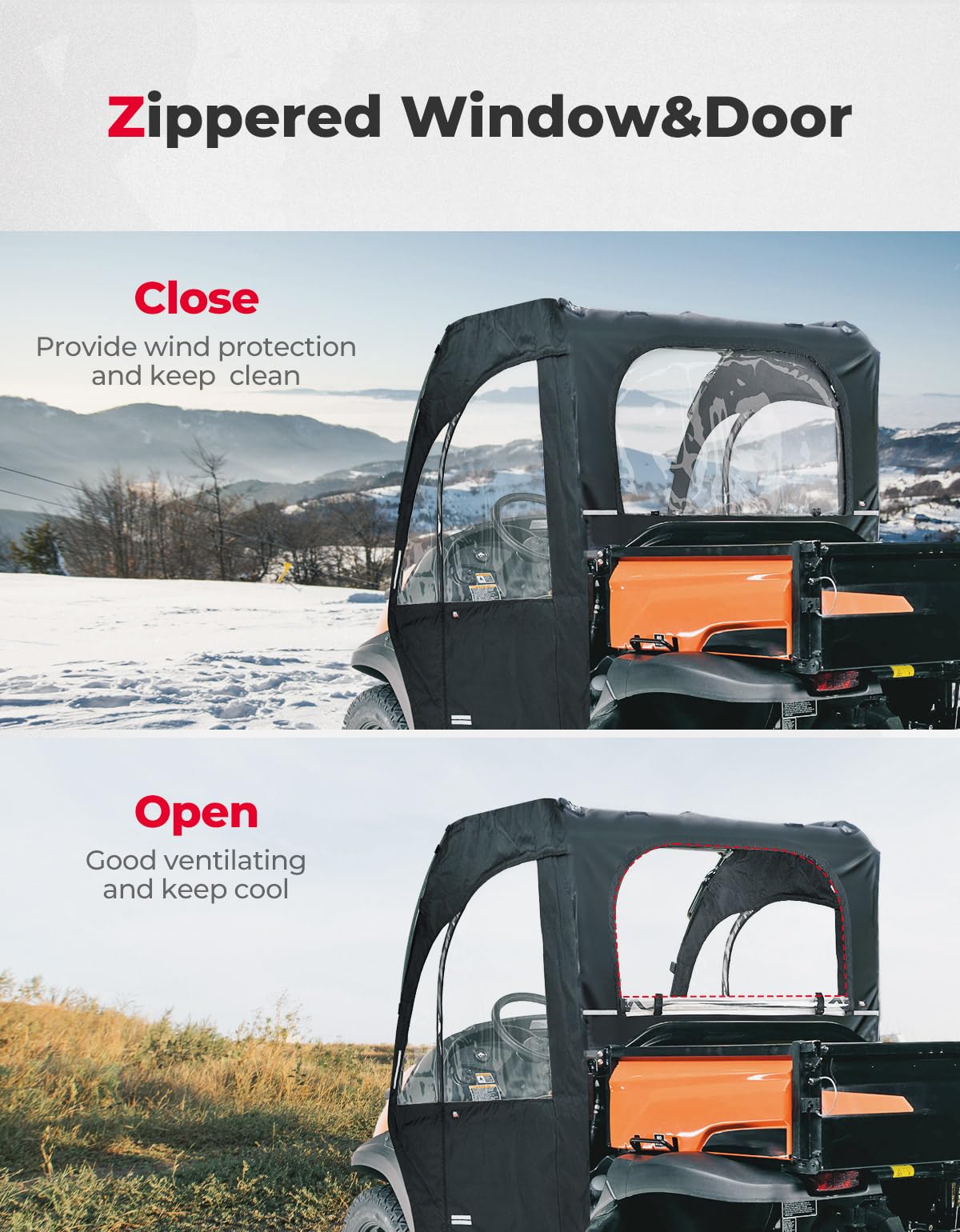 Photo of Soft Cab Enclosure Doors & Rear Soft Windshield for Kubota RTV by Kemimoto - Premium for UTVs / Side by Sides