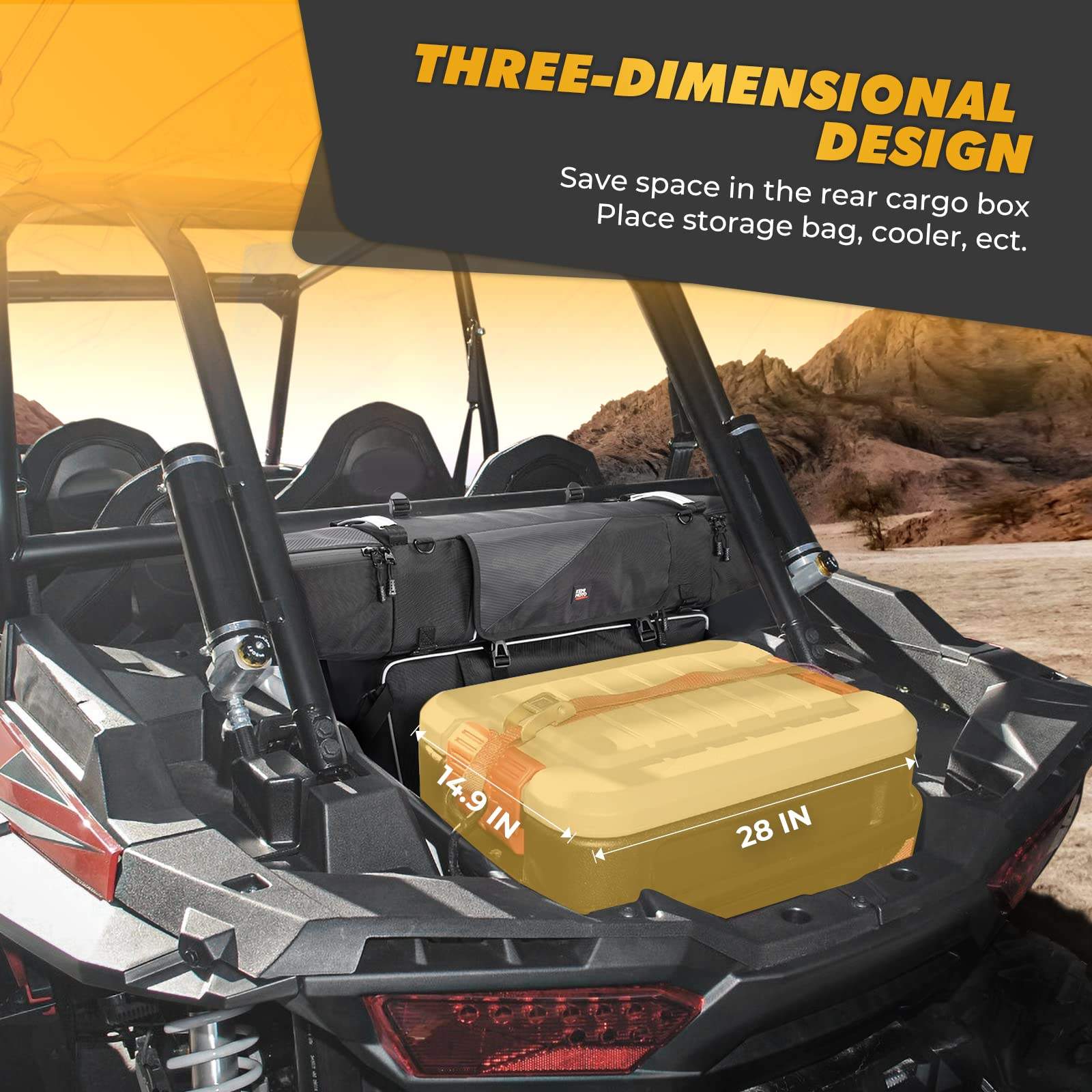 Photo of Upgraded 1680D Rear Cargo Bag for Polaris RZR XP 1000 2014-2023 by Kemimoto - Premium for UTVs / Side by Sides