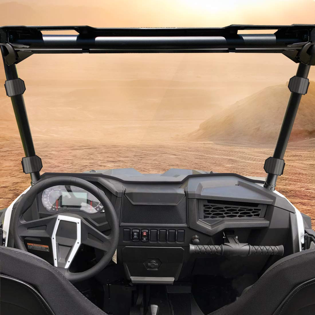 Photo of Kemimoto Front Full Windshield with 4 Black Clamps for Polaris RZR by Kemimoto - Premium for UTVs / Side by Sides