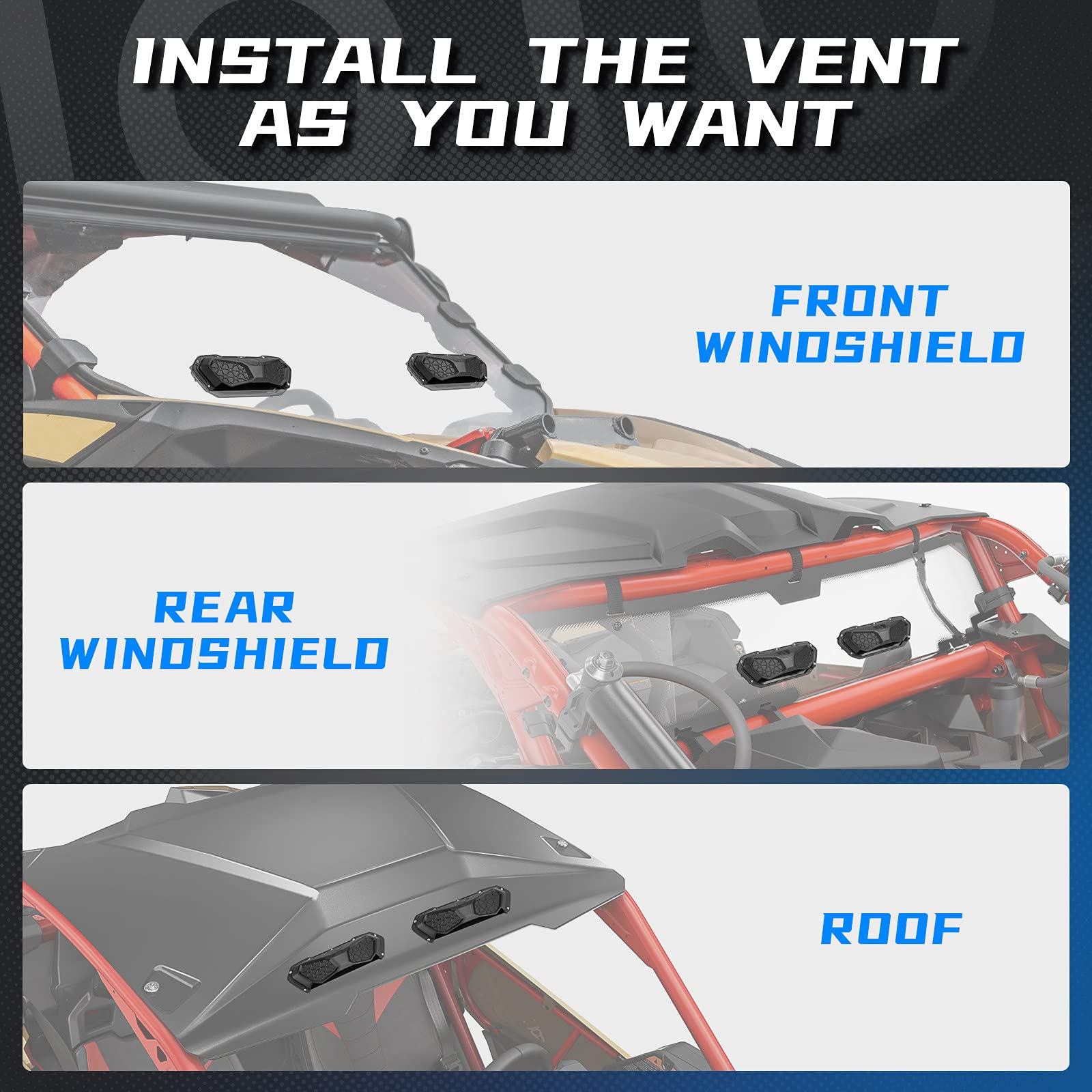 Photo of UTV Windshield Vent Kit For Polycarbonate Windshield by Kemimoto - Premium for UTVs / Side by Sides
