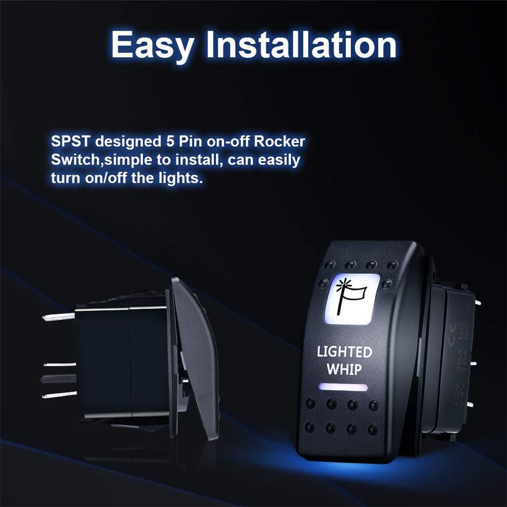 Photo of Lighted Whip Illuminated Marine Rocker Switch 12V by Kemimoto - Premium for UTVs / Side by Sides