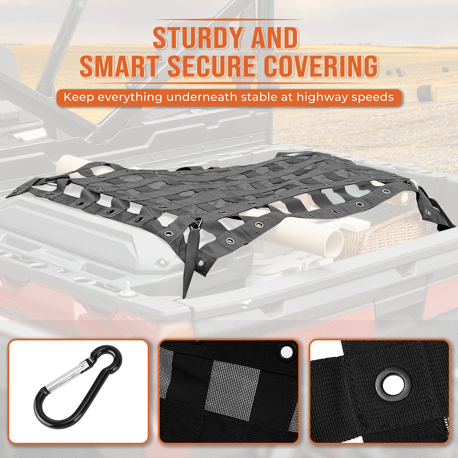 Photo of Kemimoto Heavy Duty UTV Bed Cargo Net for Polaris Ranger, Can-Am by Kemimoto - Premium for UTVs / Side by Sides