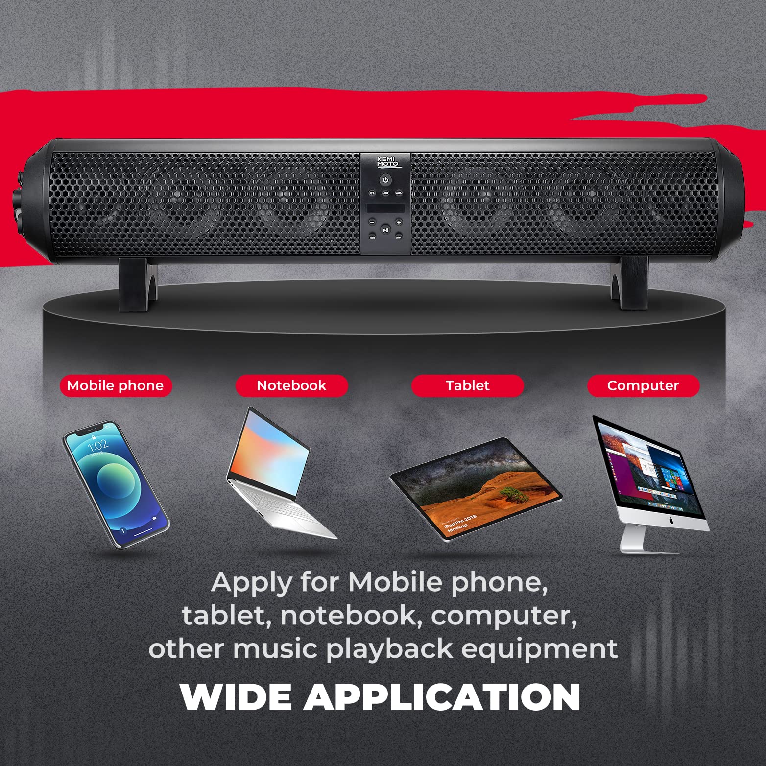 Photo of 6 Speaker UTV Bluetooth Sound Bar for Can Am Maverick/X3/ Trail/ Defender/ Commander by Kemimoto - Premium for UTVs / Side by Sides