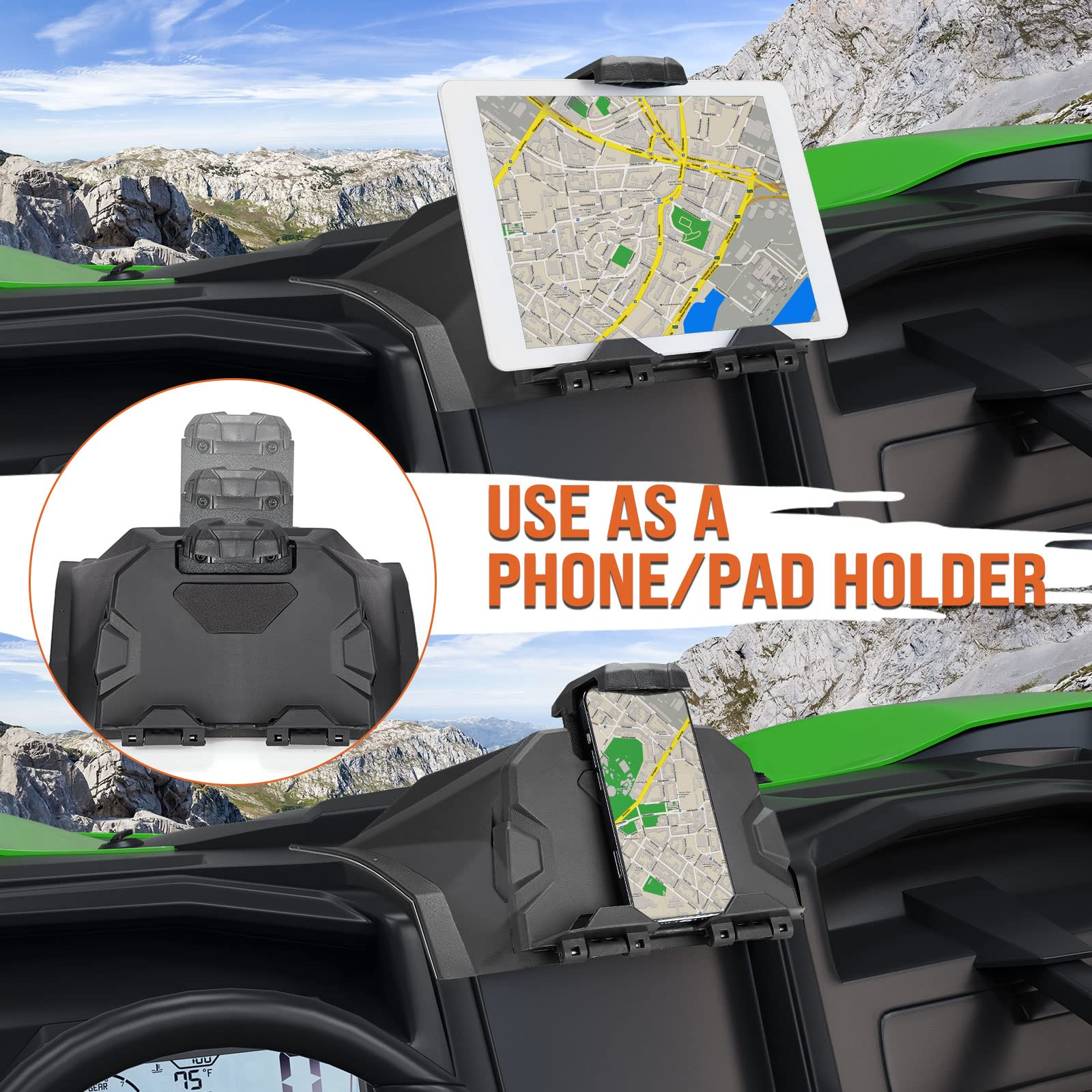 Photo of Electric Device Tablet Holder for Kawasaki Teryx KRX 1000 by Kemimoto - Premium for UTVs / Side by Sides