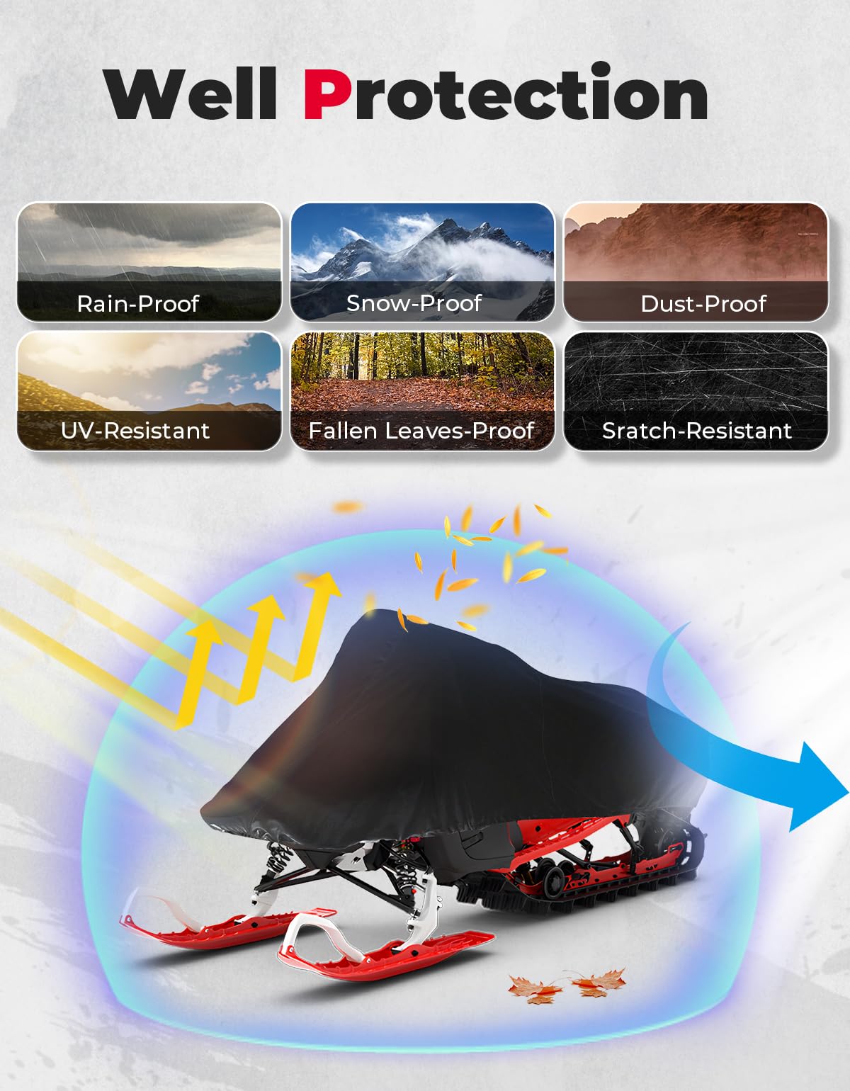 Photo of Snowmobile Cover 420D Heavy-Duty Waterproof Sled Ski Cover by Kemimoto - Premium for UTVs / Side by Sides