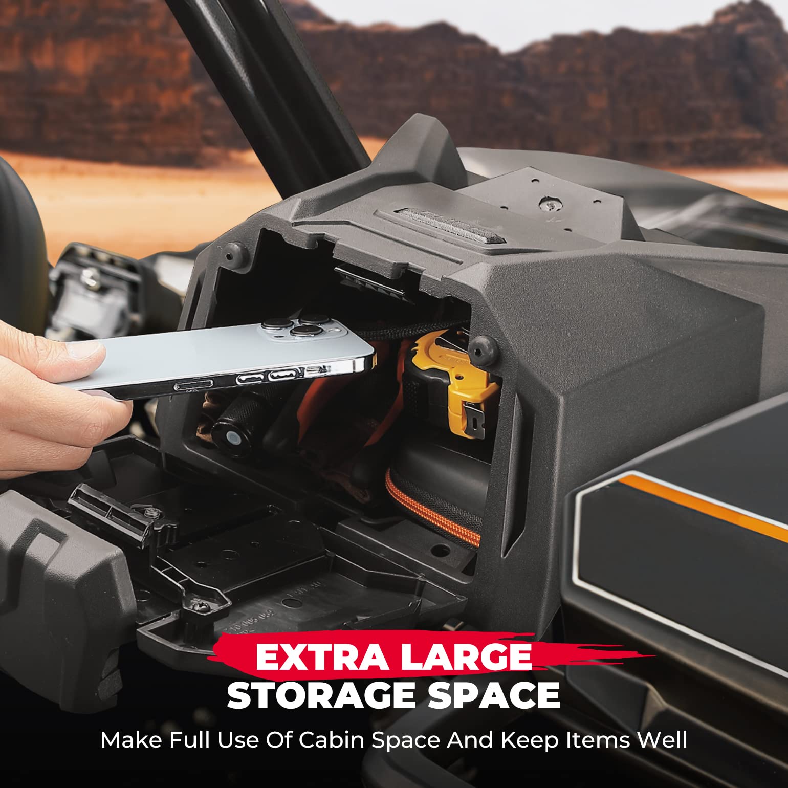 Photo of Tablet Holder With Storage Box for Can Am Maverick Sport & Trail, Commander by Kemimoto - Premium for UTVs / Side by Sides