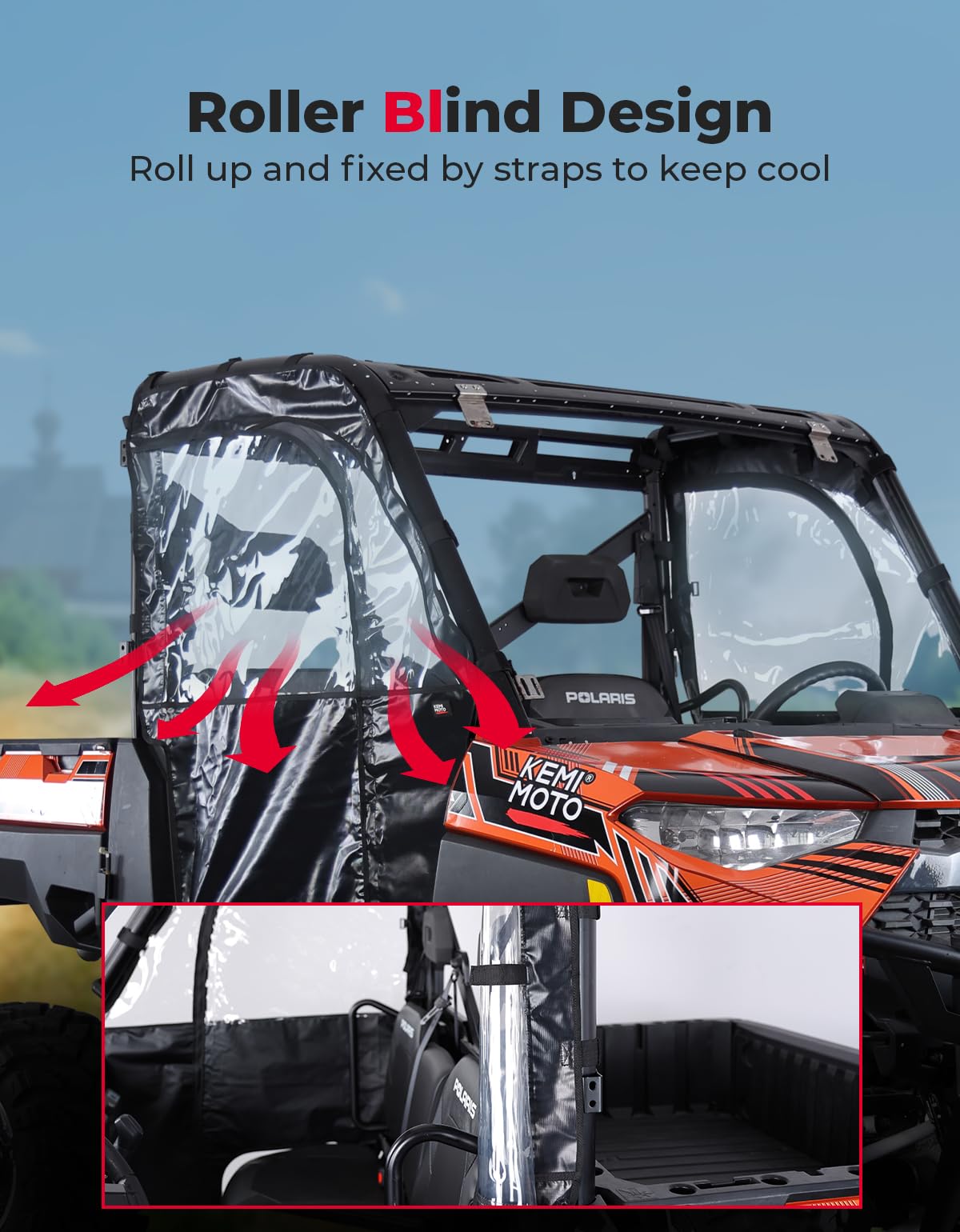 Photo of UTV Cab Enclosure Upper Doors for Ranger XP 1000 (2017-2025) by Kemimoto - Premium for UTVs / Side by Sides
