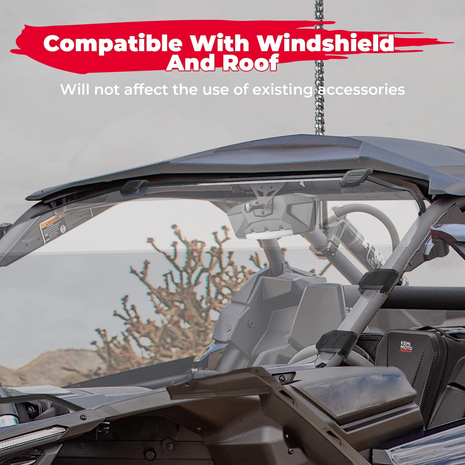 Photo of LED Rear Mirror w/Interior Lights for Can-Am Maverick X3 / X3 MAX by Kemimoto - Premium for UTVs / Side by Sides