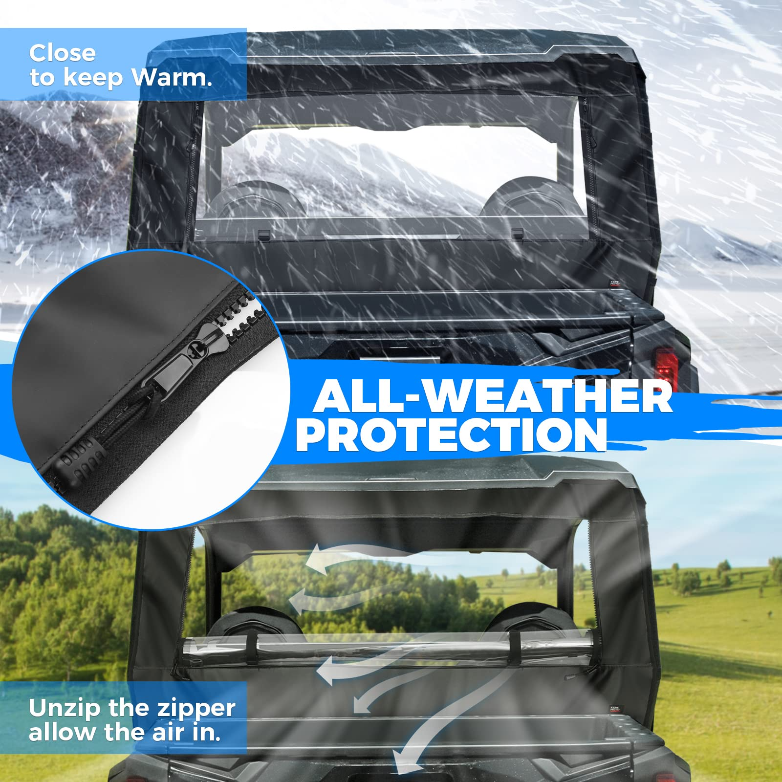 Photo of PVC Soft Rear Windshield for Polaris General 1000 /XP 1000 by Kemimoto - Premium for UTVs / Side by Sides