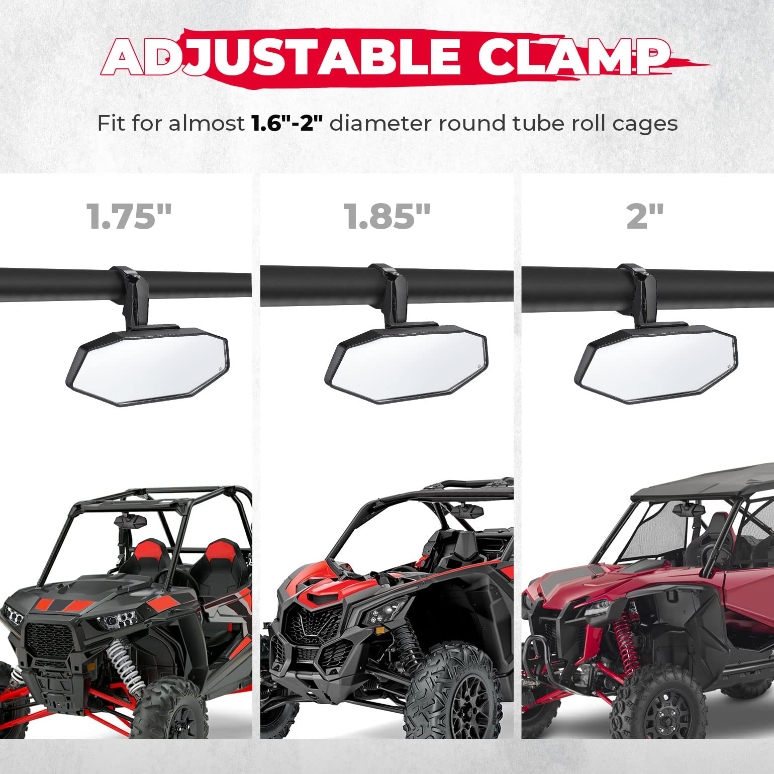 Photo of Upgraded UTV Rear View Mirror for 1.6"-2" Roll Bar Mount by Kemimoto - Premium for UTVs / Side by Sides