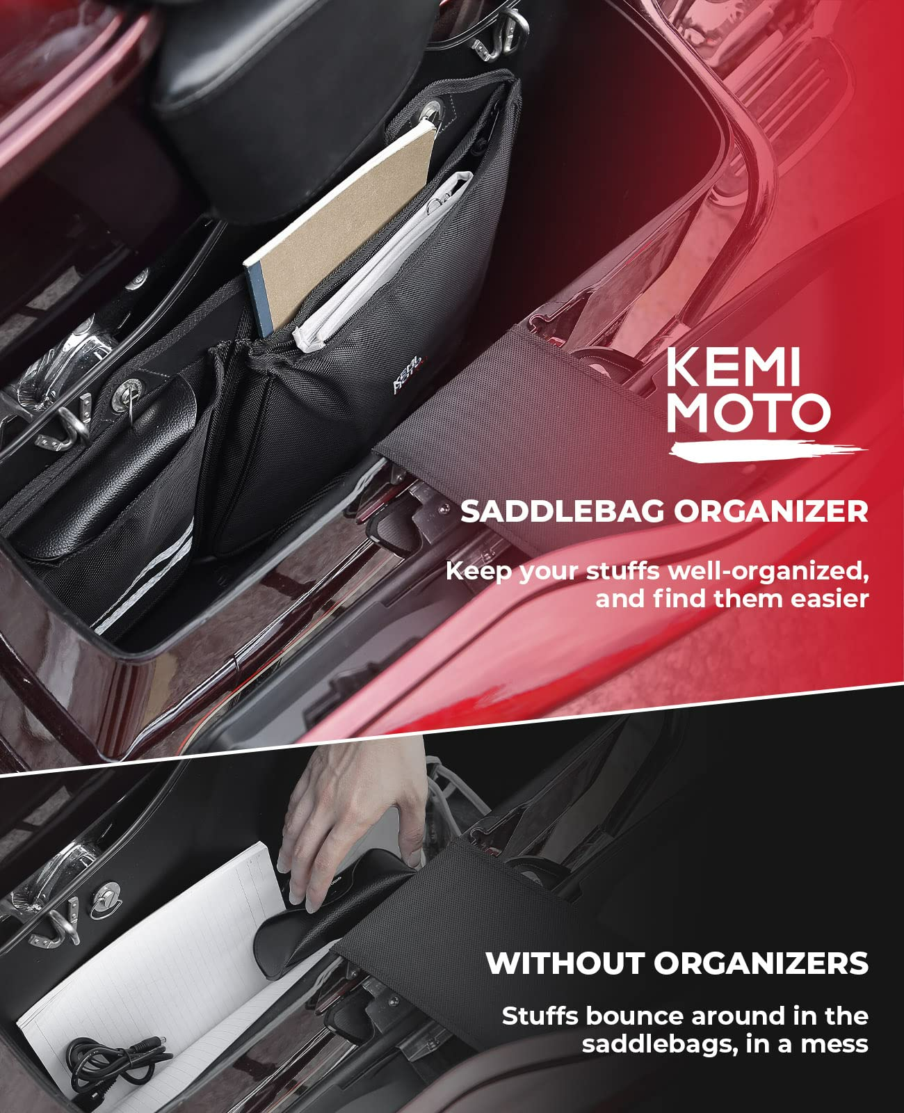 Photo of Saddlebag Organizers 2 Pack for Harley by Kemimoto - Premium for UTVs / Side by Sides