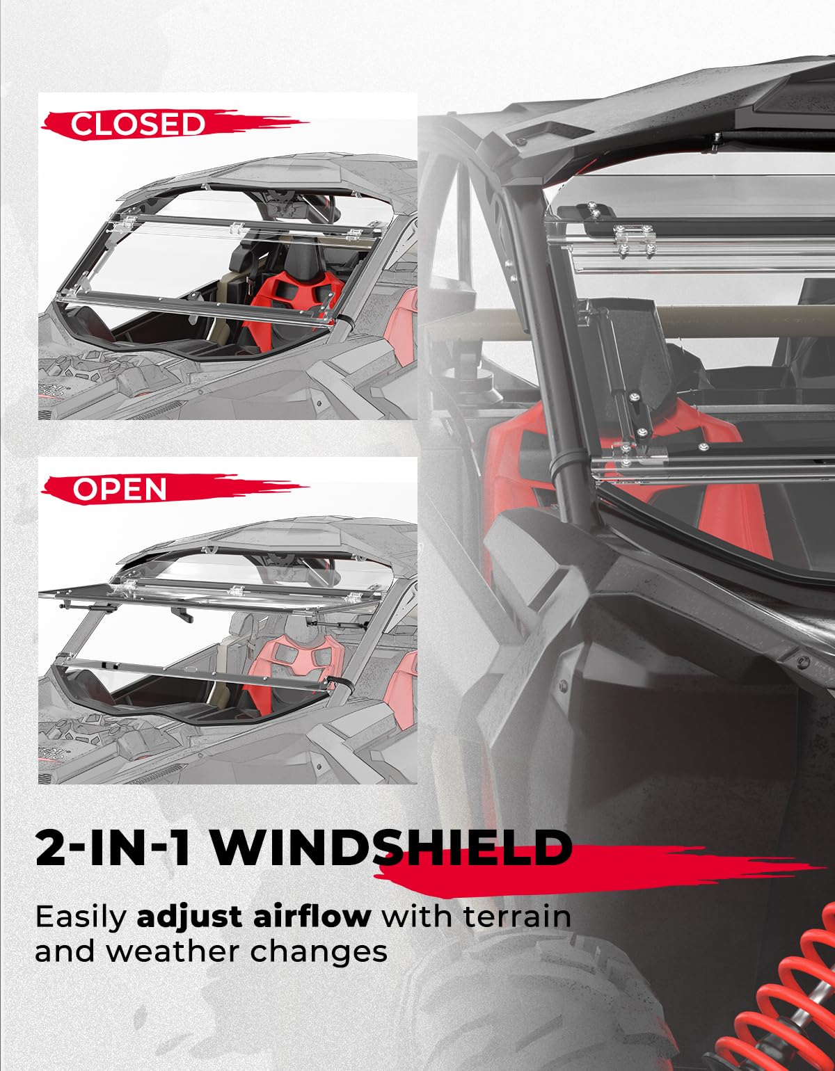 Photo of Upgraded Scratch Resistant Flip Windshield for Can-Am Maverick X3/X3 MAX by Kemimoto - Premium for UTVs / Side by Sides