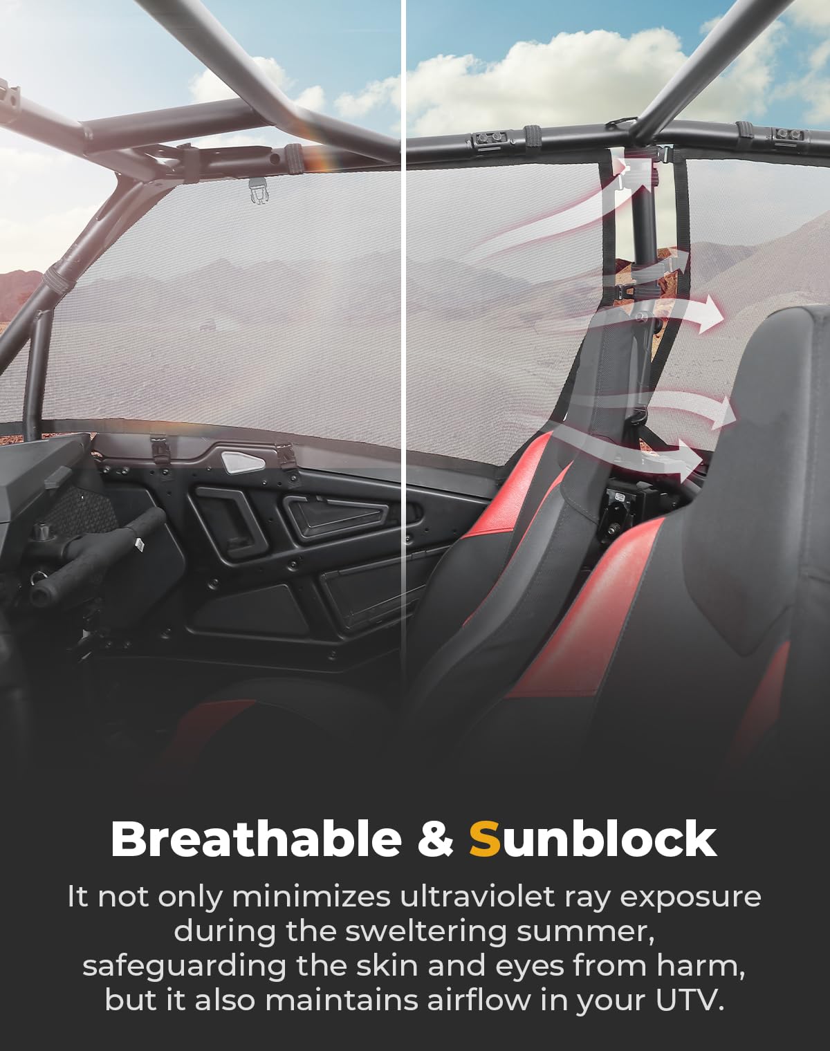 Photo of Window Mesh Net Side Soft Windshield for 2024 Polaris RZR XP 4 1000 by Kemimoto - Premium for UTVs / Side by Sides