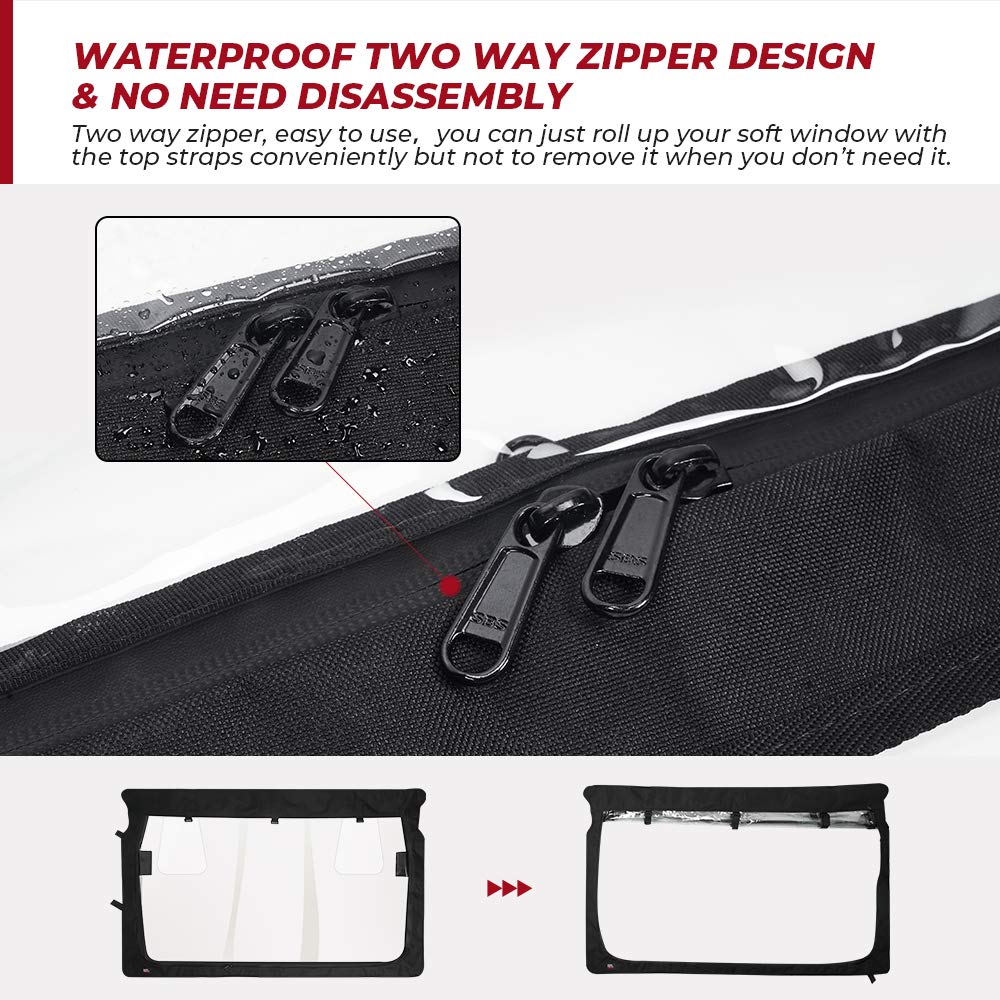 Photo of Rear Windshield with Zipper Back for Yamaha Rhino / Massimo by Kemimoto - Premium for UTVs / Side by Sides