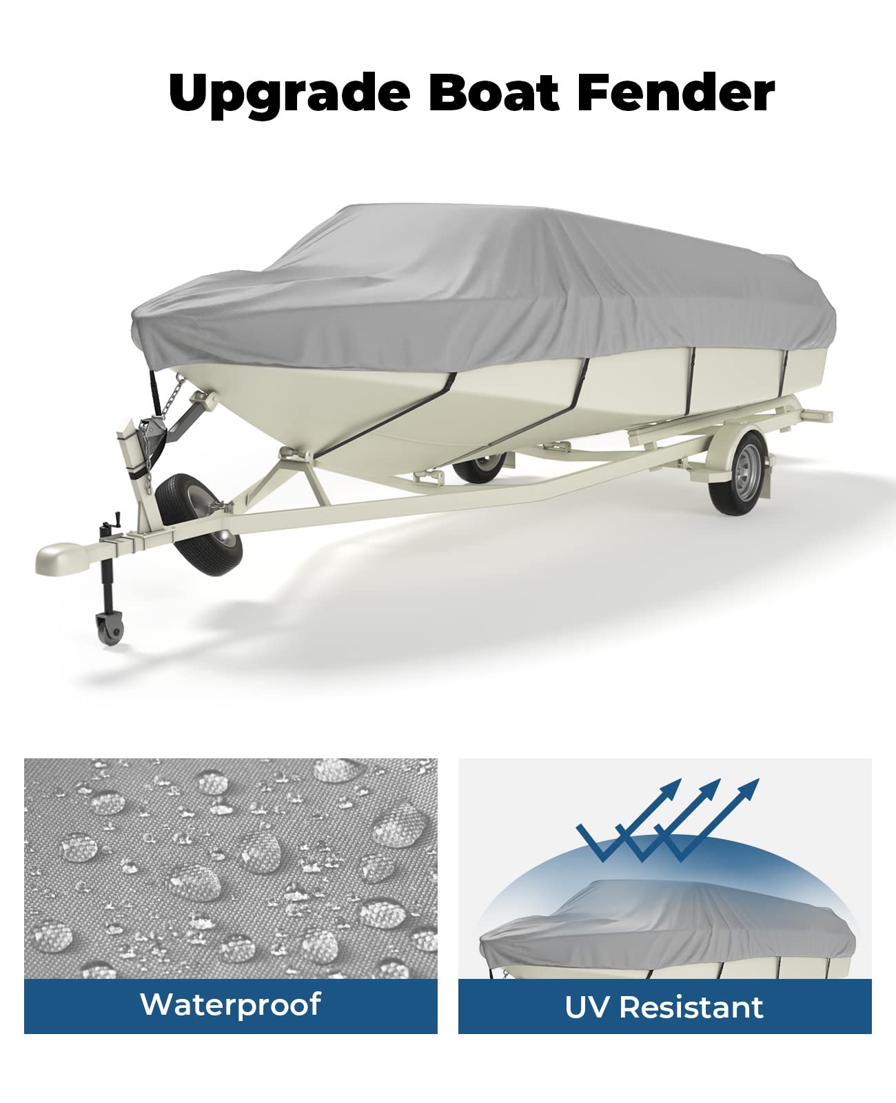 Photo of Trailerable Boat Covers 600D, Waterproof Fit V-Hull by Kemimoto - Premium for UTVs / Side by Sides