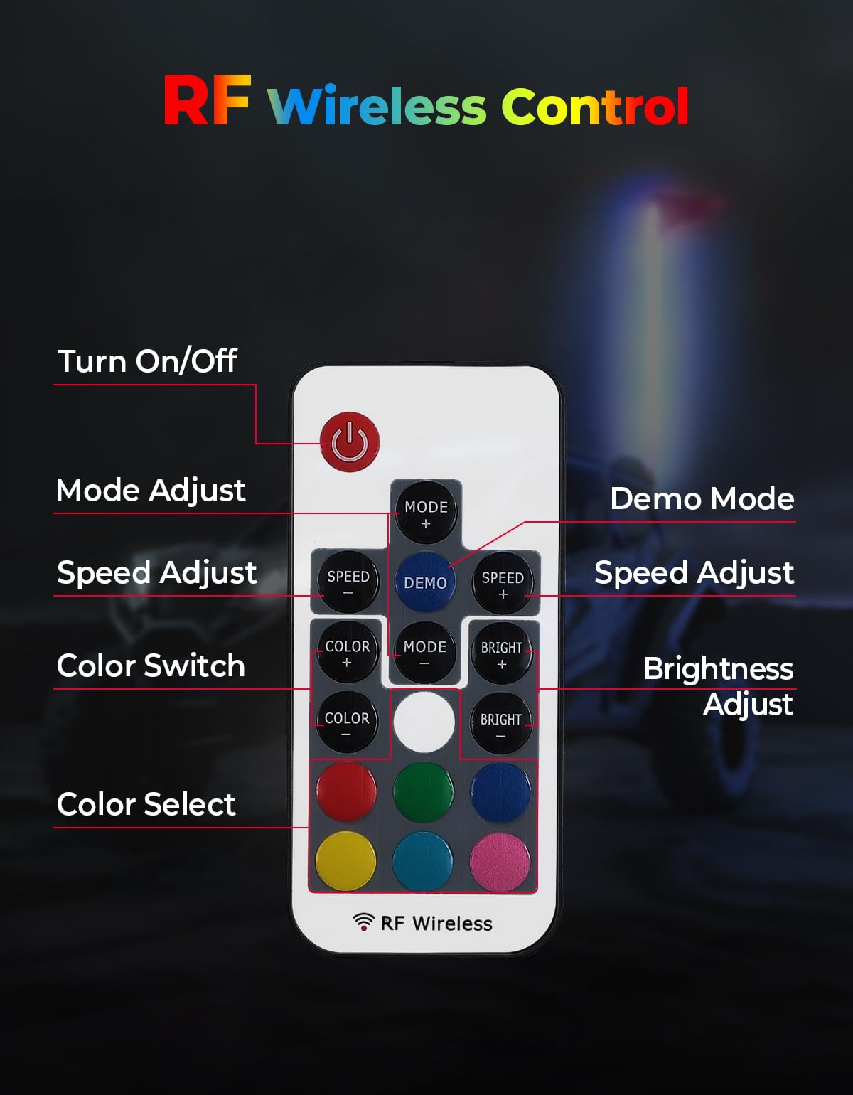 Photo of LED Whip Lights for ATV/UTV/RZR (5FT & RGB - 1PC) by Kemimoto - Premium for UTVs / Side by Sides