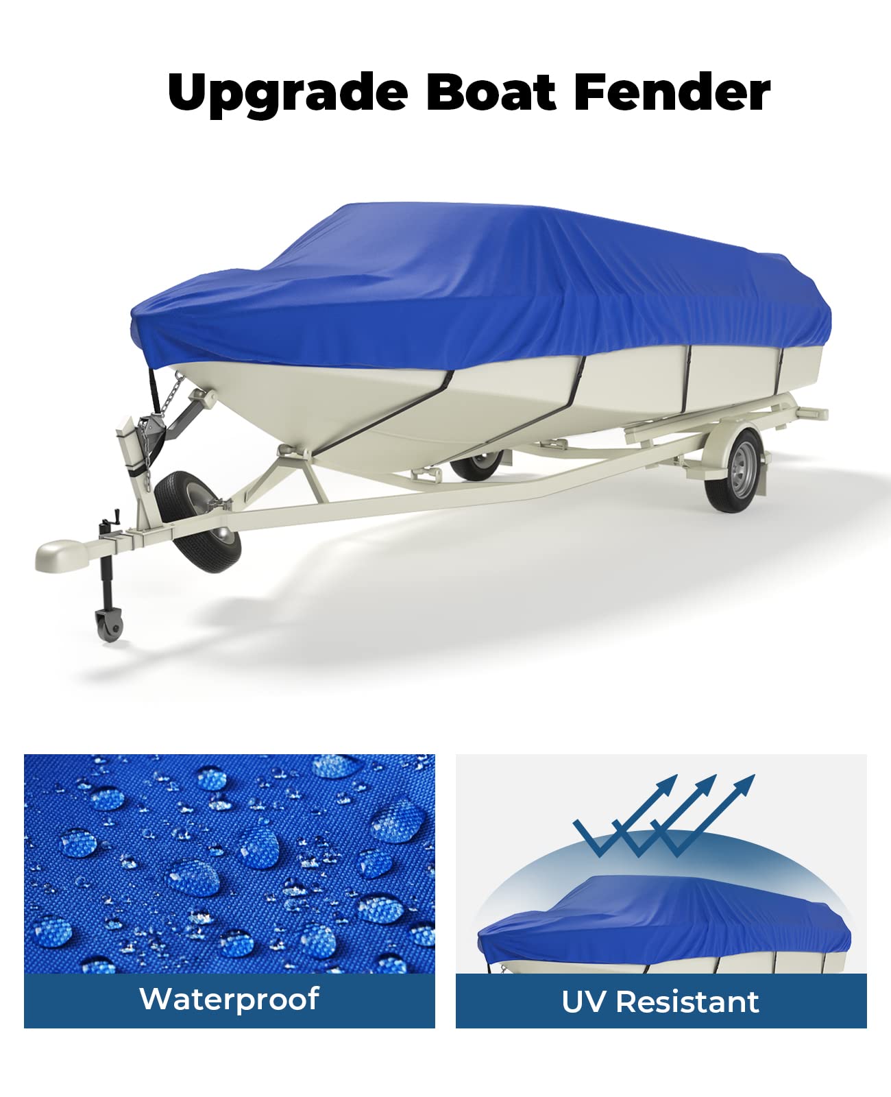 Photo of Trailerable Boat Covers 600D, Waterproof Fit V-Hull by Kemimoto - Premium for UTVs / Side by Sides