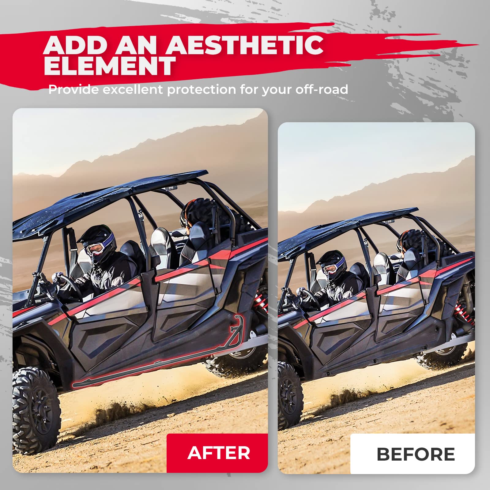Photo of Steel Nerf Bars Fit Polaris RZR XP 4 1000 / 4 Turbo 2014-2023 by Kemimoto - Premium for UTVs / Side by Sides