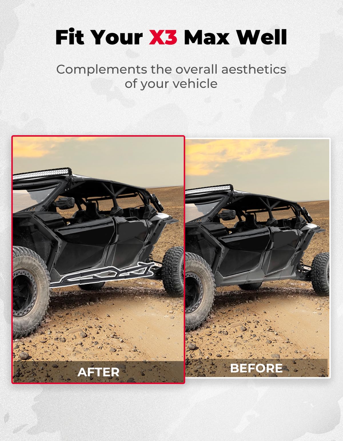 Photo of 1 Pair Nerf Bars, Rock Sliders for Can-Am Maverick X3 MAX by Kemimoto - Premium for UTVs / Side by Sides