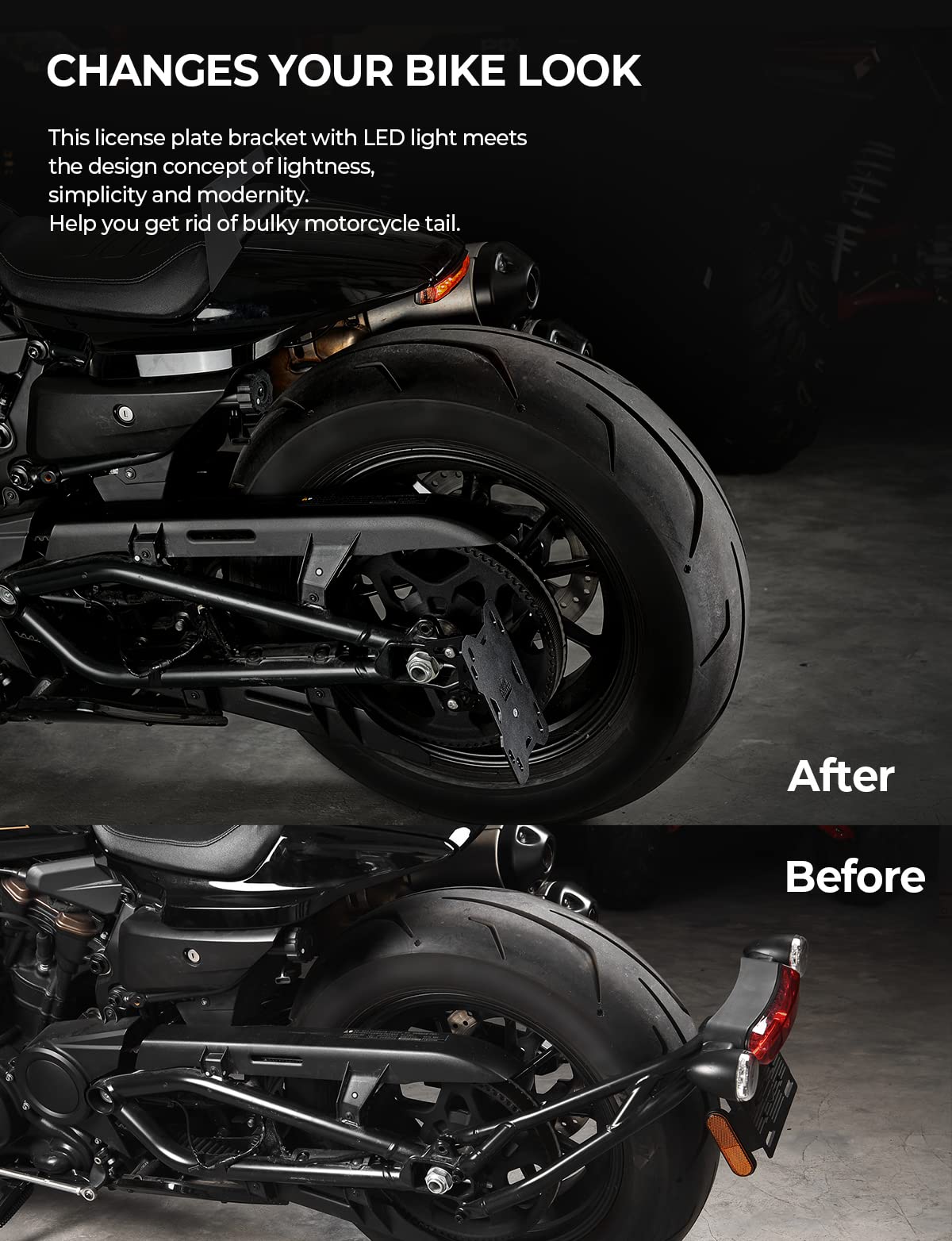 Photo of Motorcycle Side License Plate Holder Bracket with LED Light for Sportster S RH1250 by Kemimoto - Premium for UTVs / Side by Sides