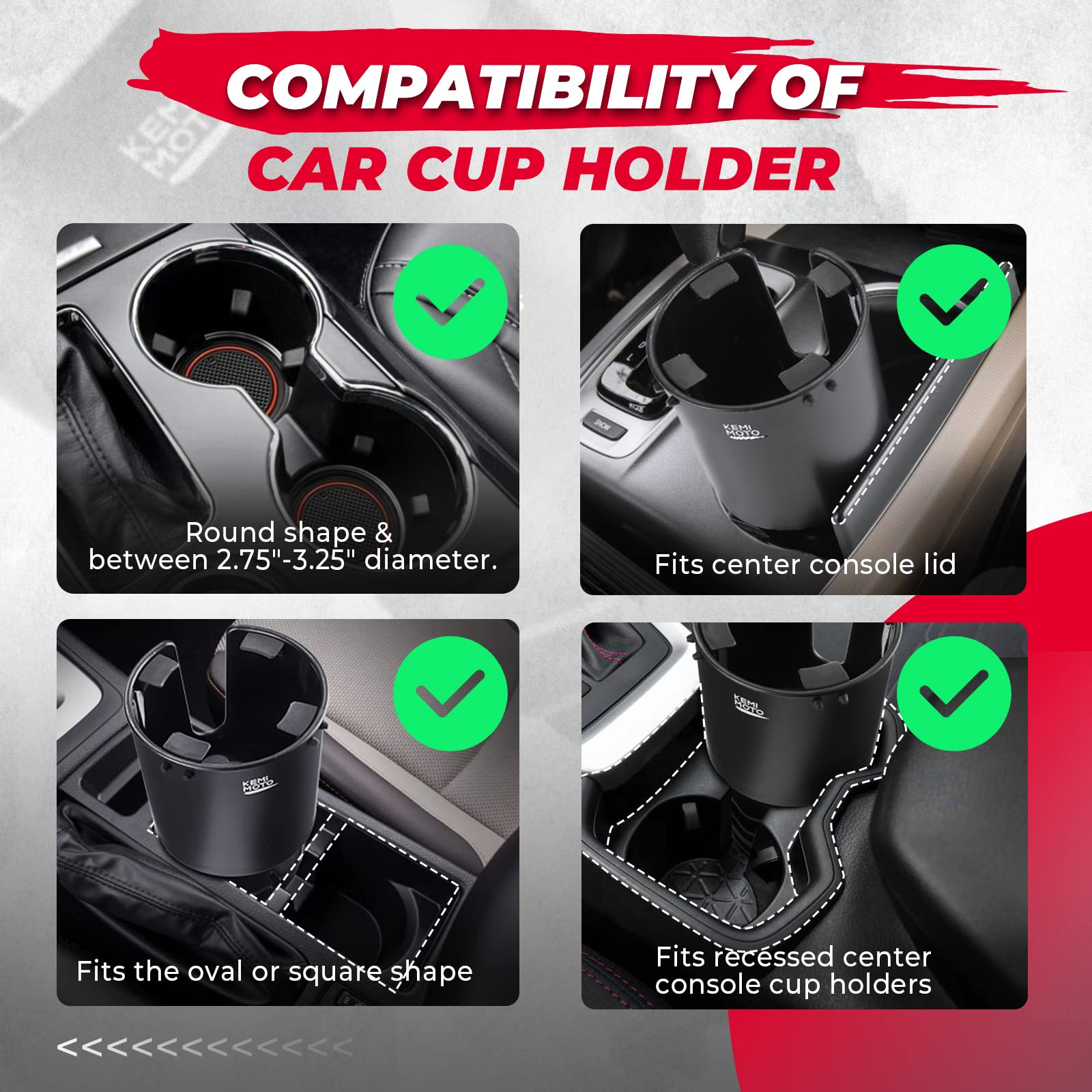 Photo of Universal Car Cup Holder Expander (Long Base Model) with Offset Base by Kemimoto - Premium for UTVs / Side by Sides