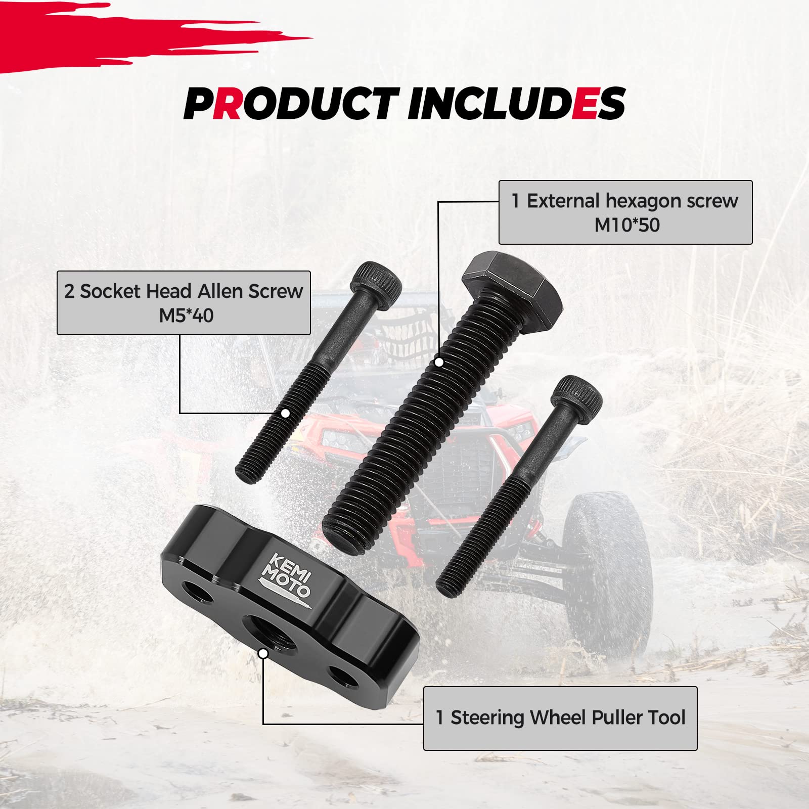 Photo of UTV Steering Wheel Removal Tool for Polaris RZR XP 1000 by Kemimoto - Premium for UTVs / Side by Sides